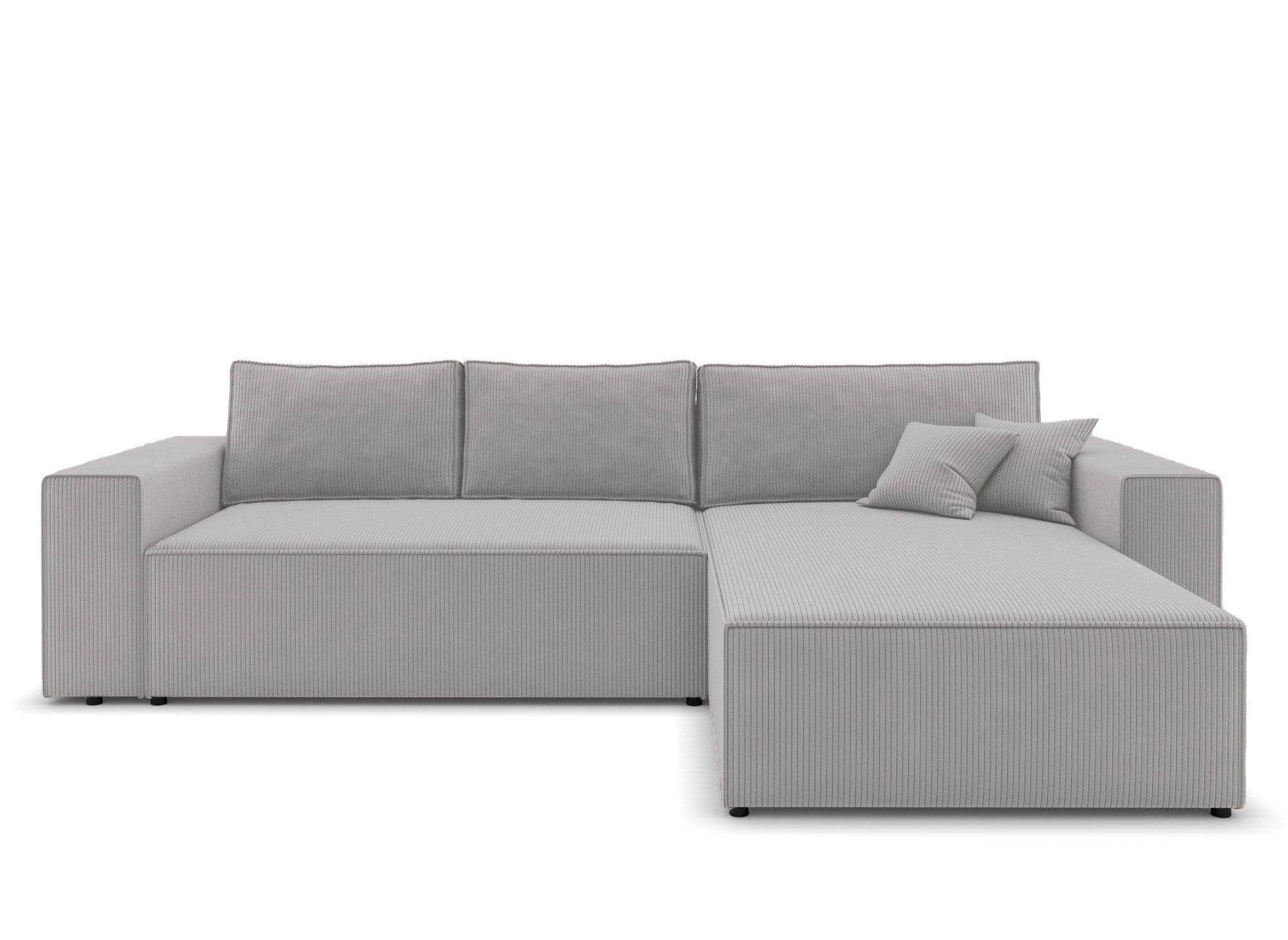 Sofá esquinero convertible y reversible con almacenaje en pana gris claro - JADE