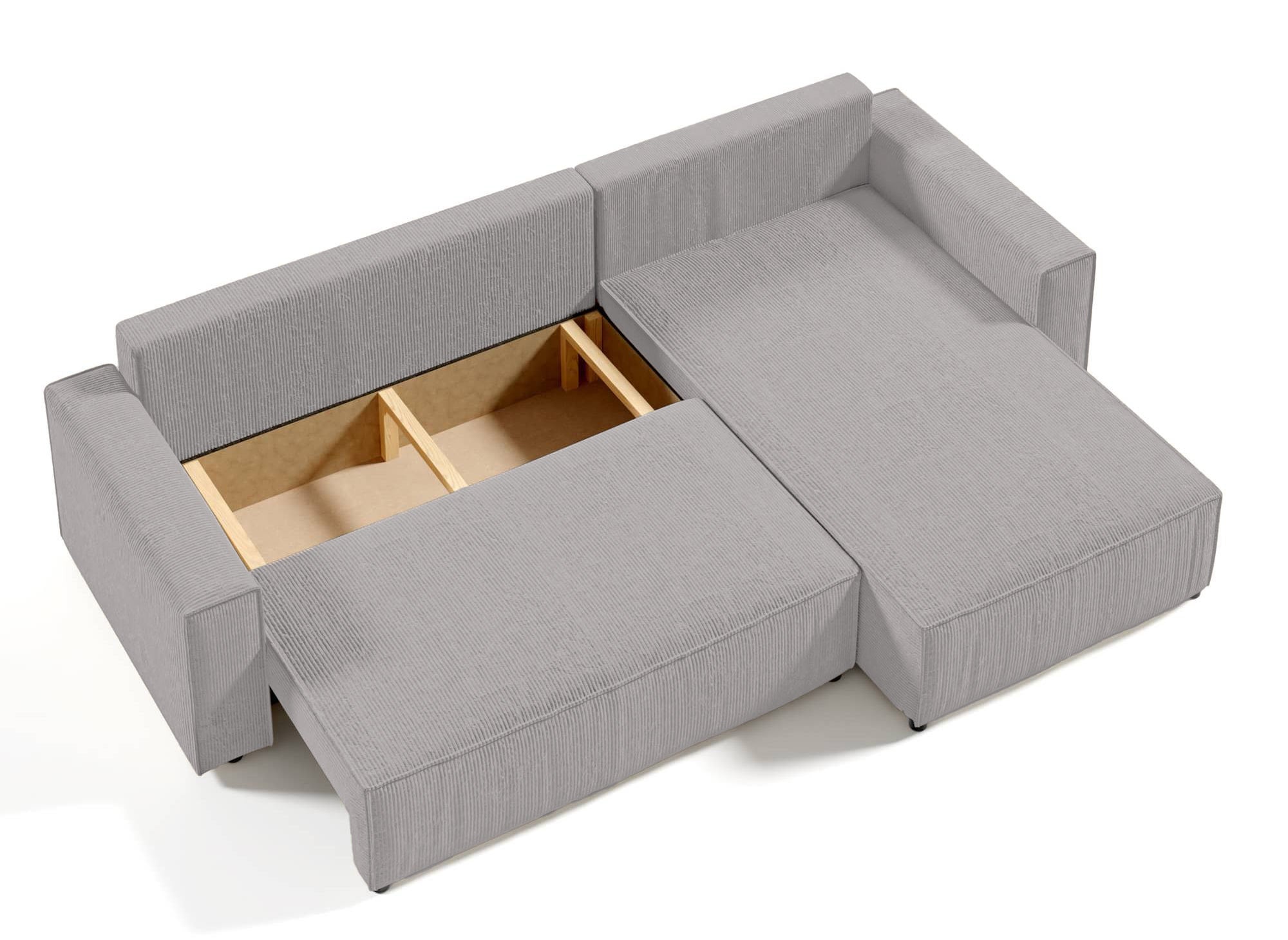 Sofá esquinero convertible y reversible con almacenaje en pana gris claro - JADE