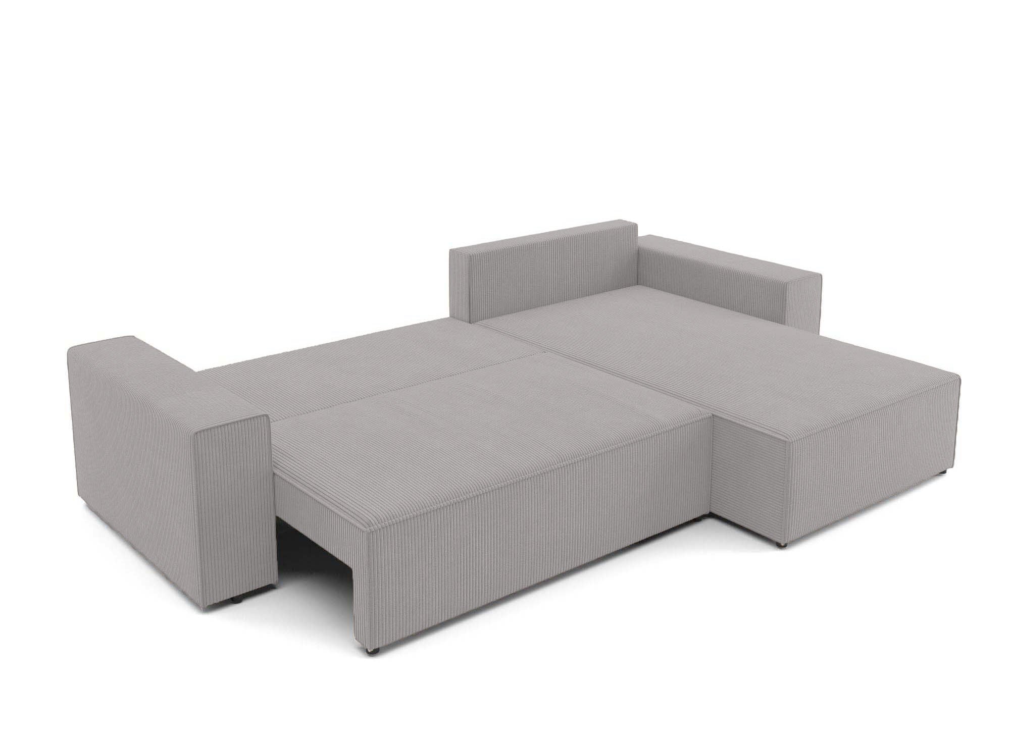 Sofá esquinero convertible y reversible con almacenaje en pana gris claro - JADE