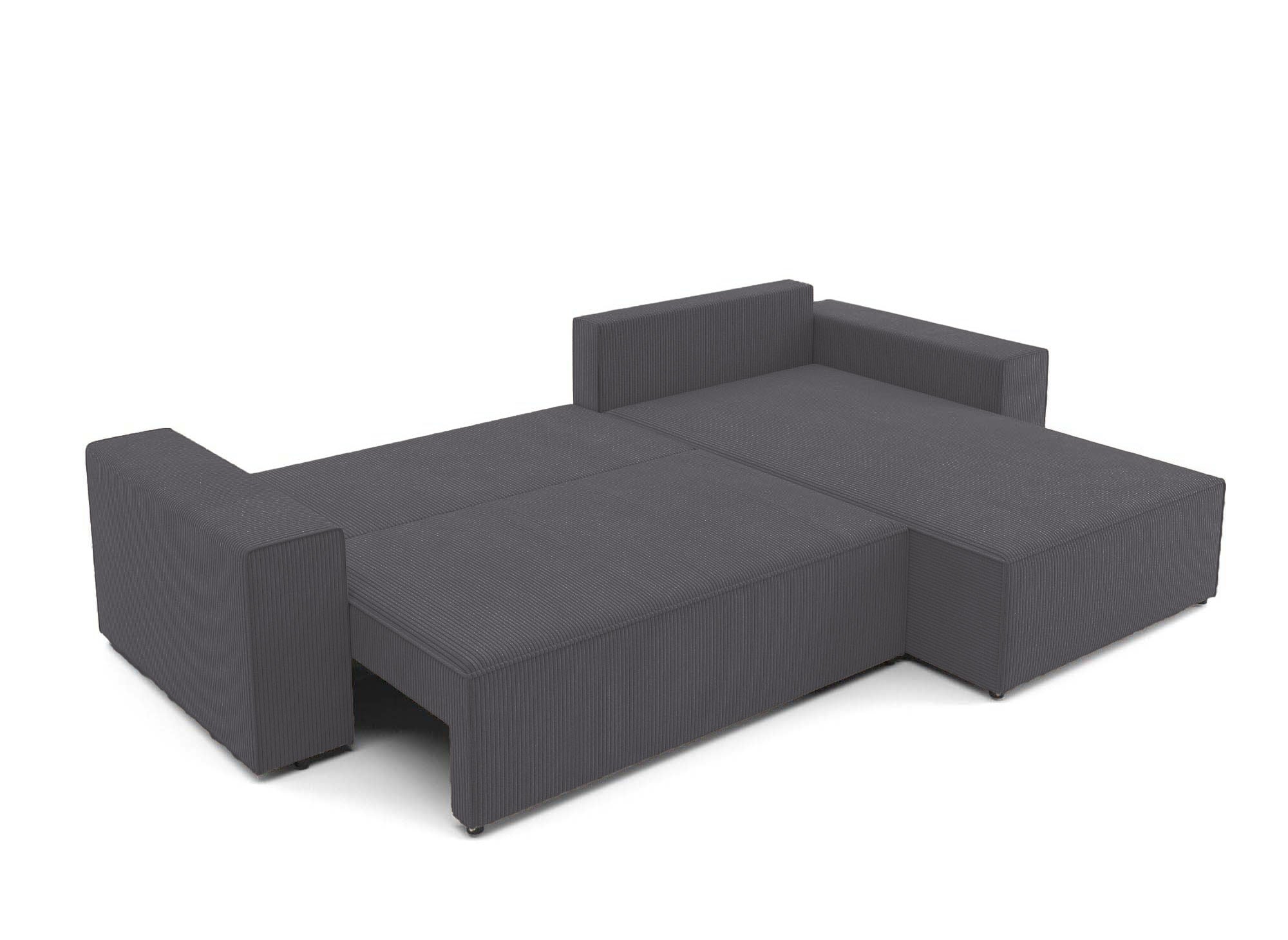 Sofá esquinero convertible y reversible con almacenaje en pana gris antracita - JADE