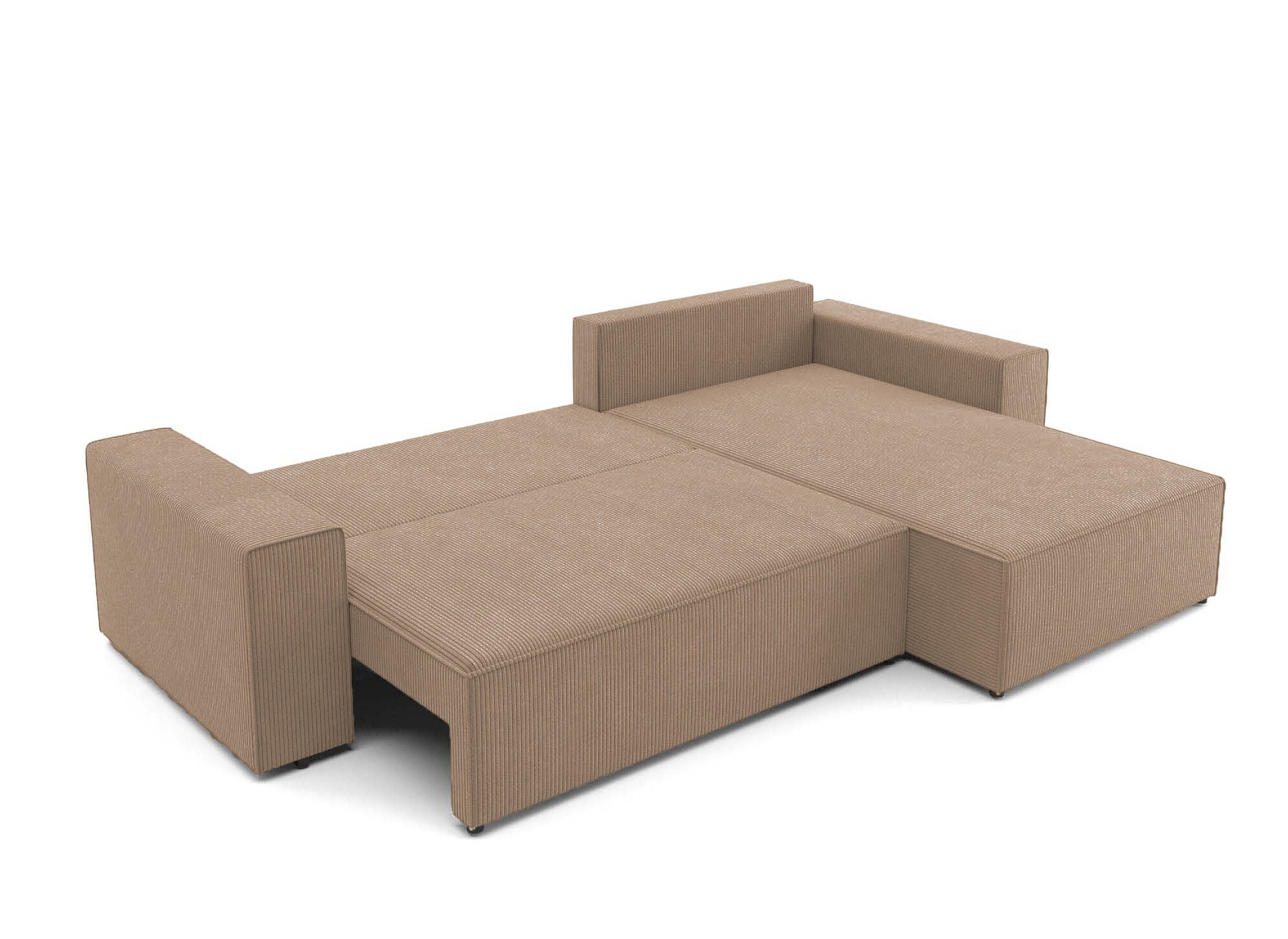 Sofá esquinero convertible y reversible con almacenaje en pana color moca JADE