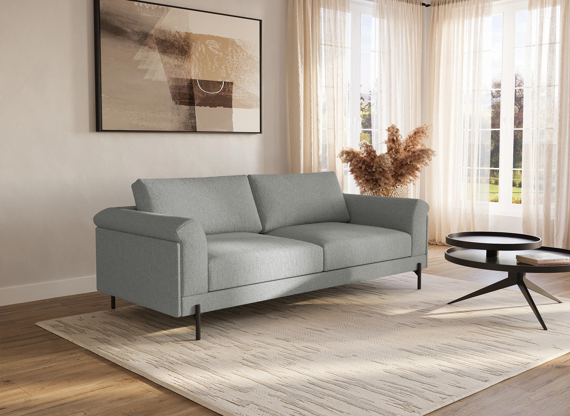 Sofá recto contemporáneo de 3 plazas LEIA en tela gris claro