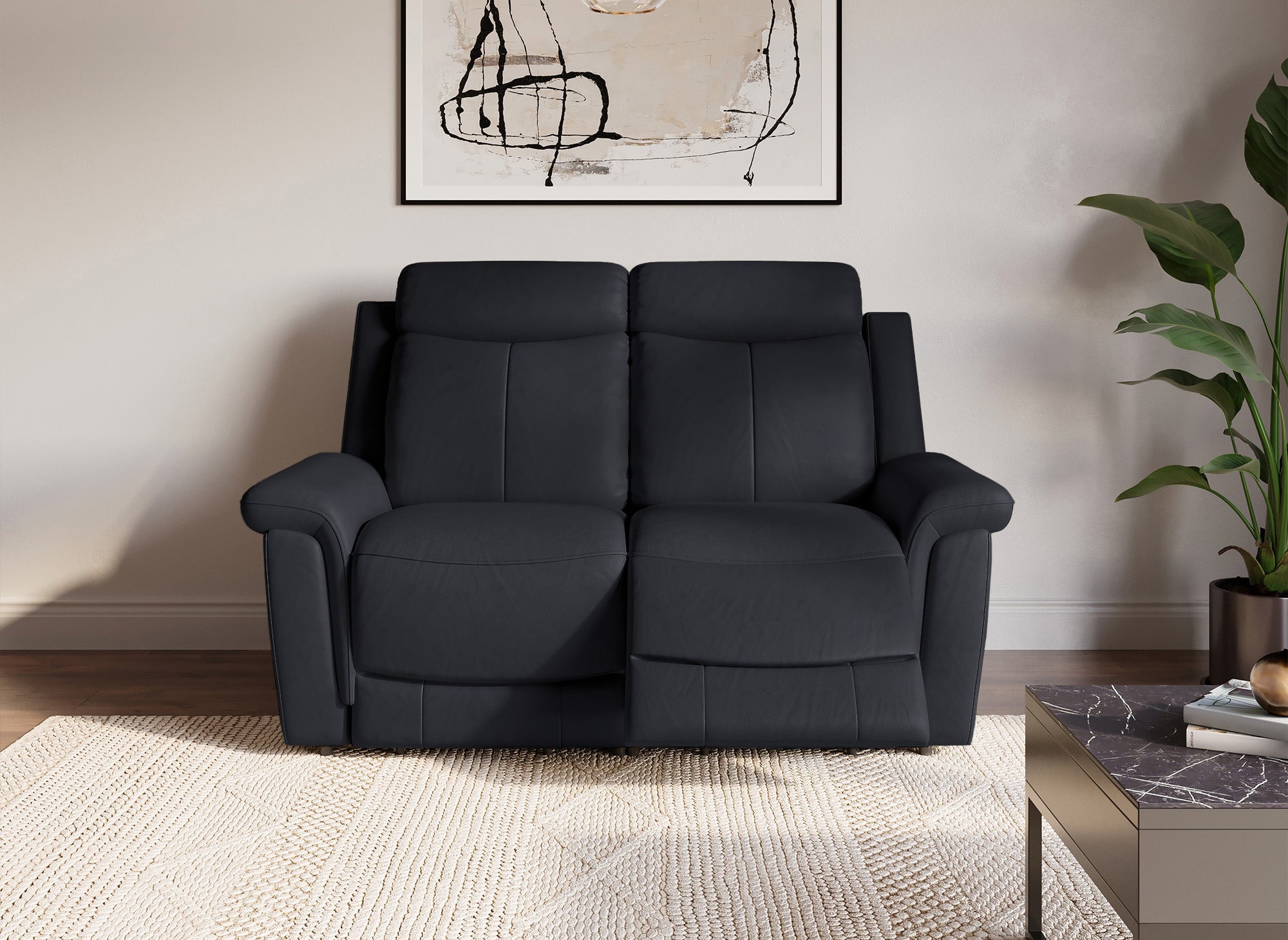 Sofá reclinable eléctrico de 2 plazas ERNEST en piel negra