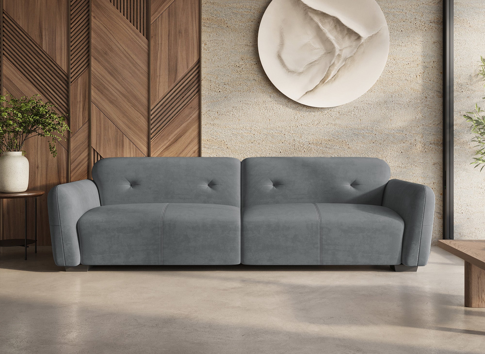 Sofá PICASSO de 4 plazas en terciopelo gris