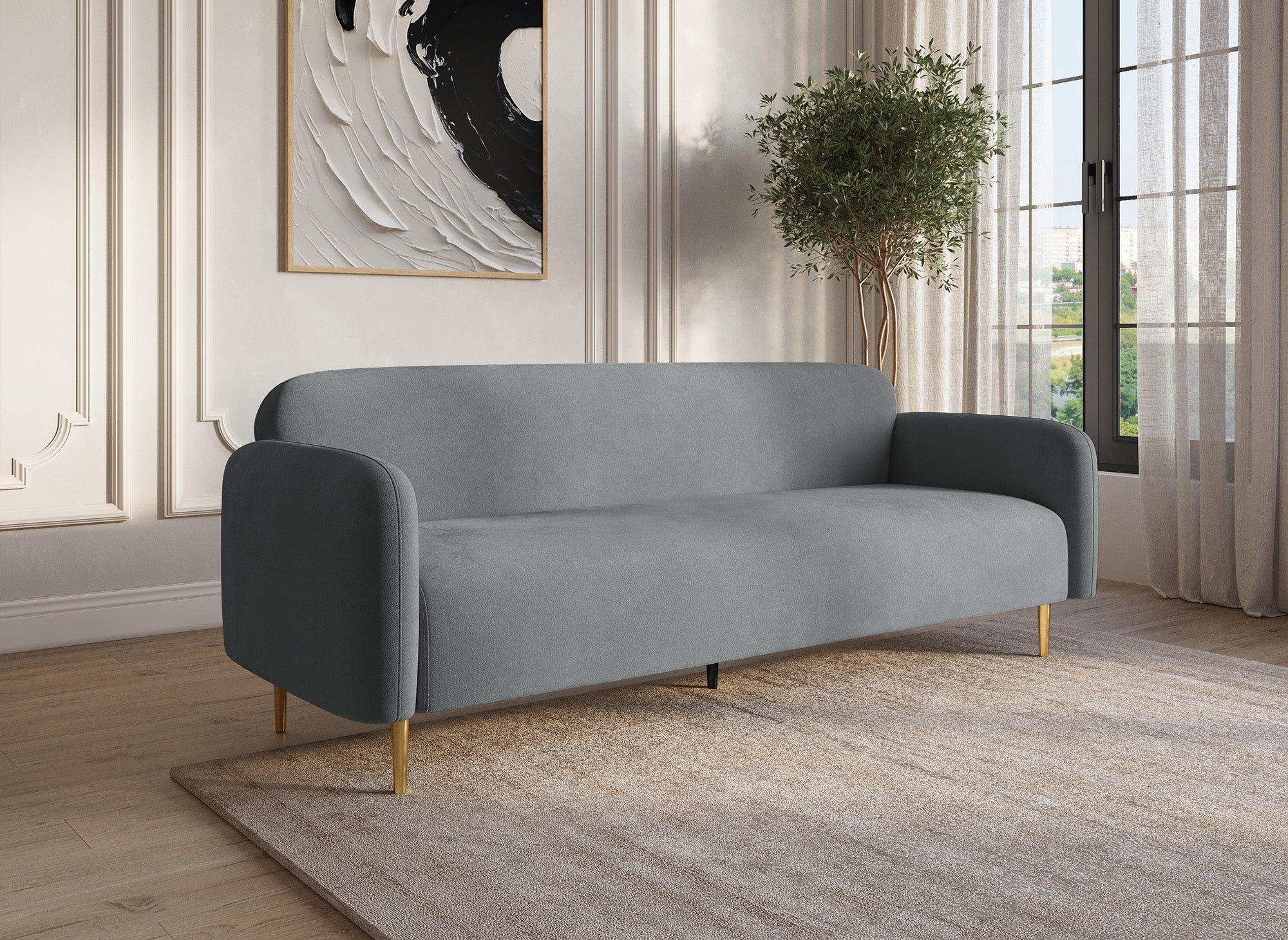 Sofá de 3 plazas MARILYNE en terciopelo gris