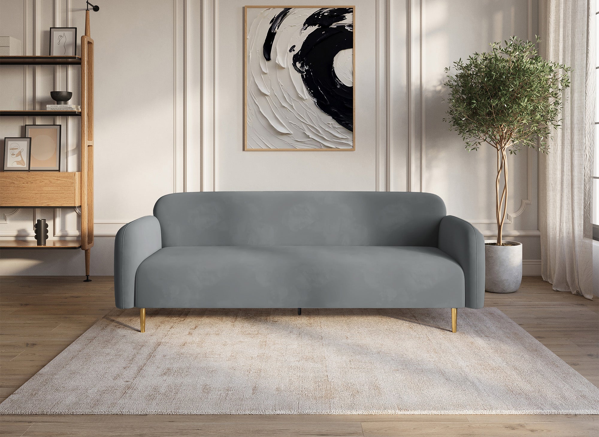 Sofá de 3 plazas MARILYNE en terciopelo gris