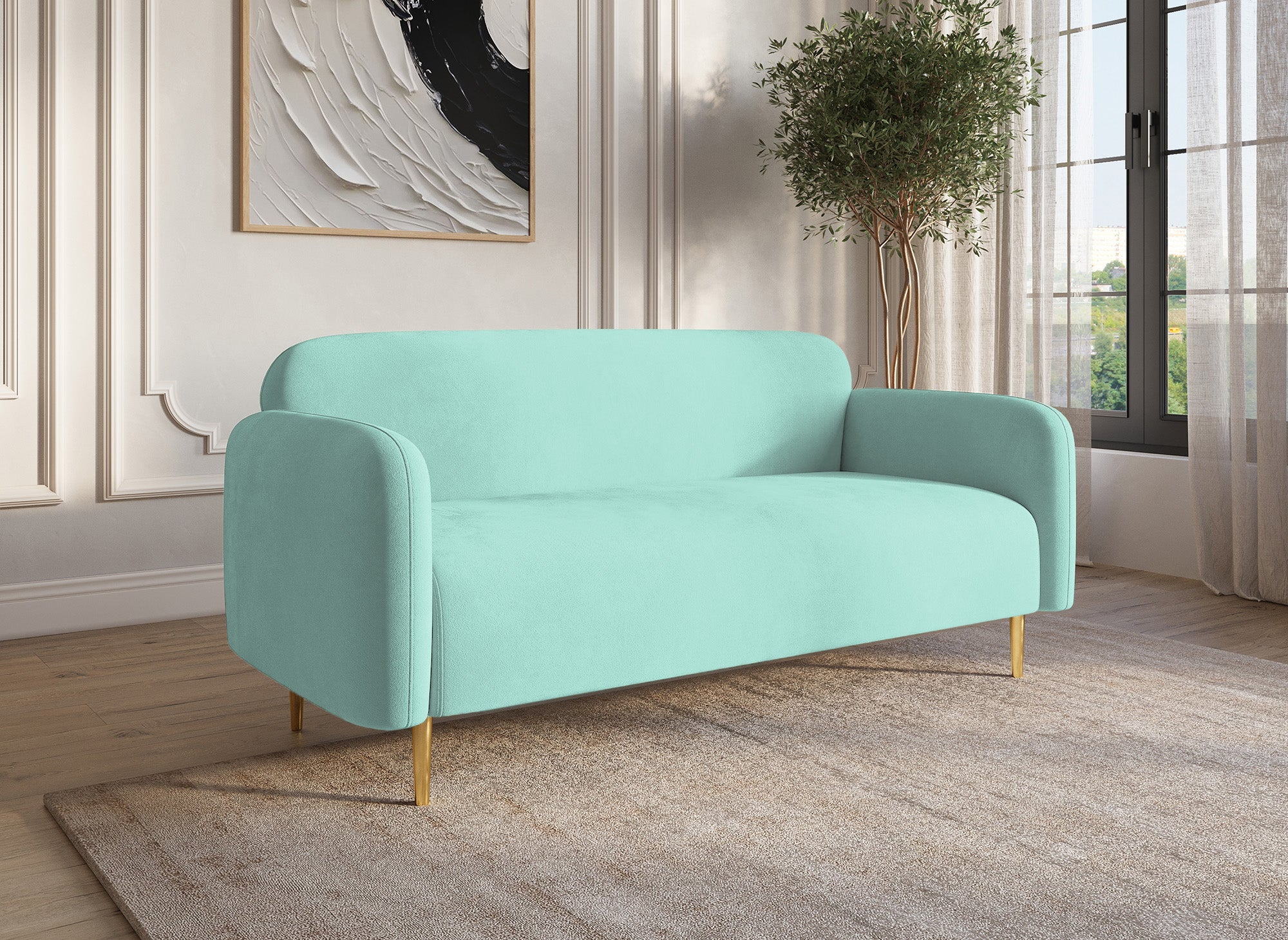 Sofá de 2 plazas MARILYNE en terciopelo verde aguamarina