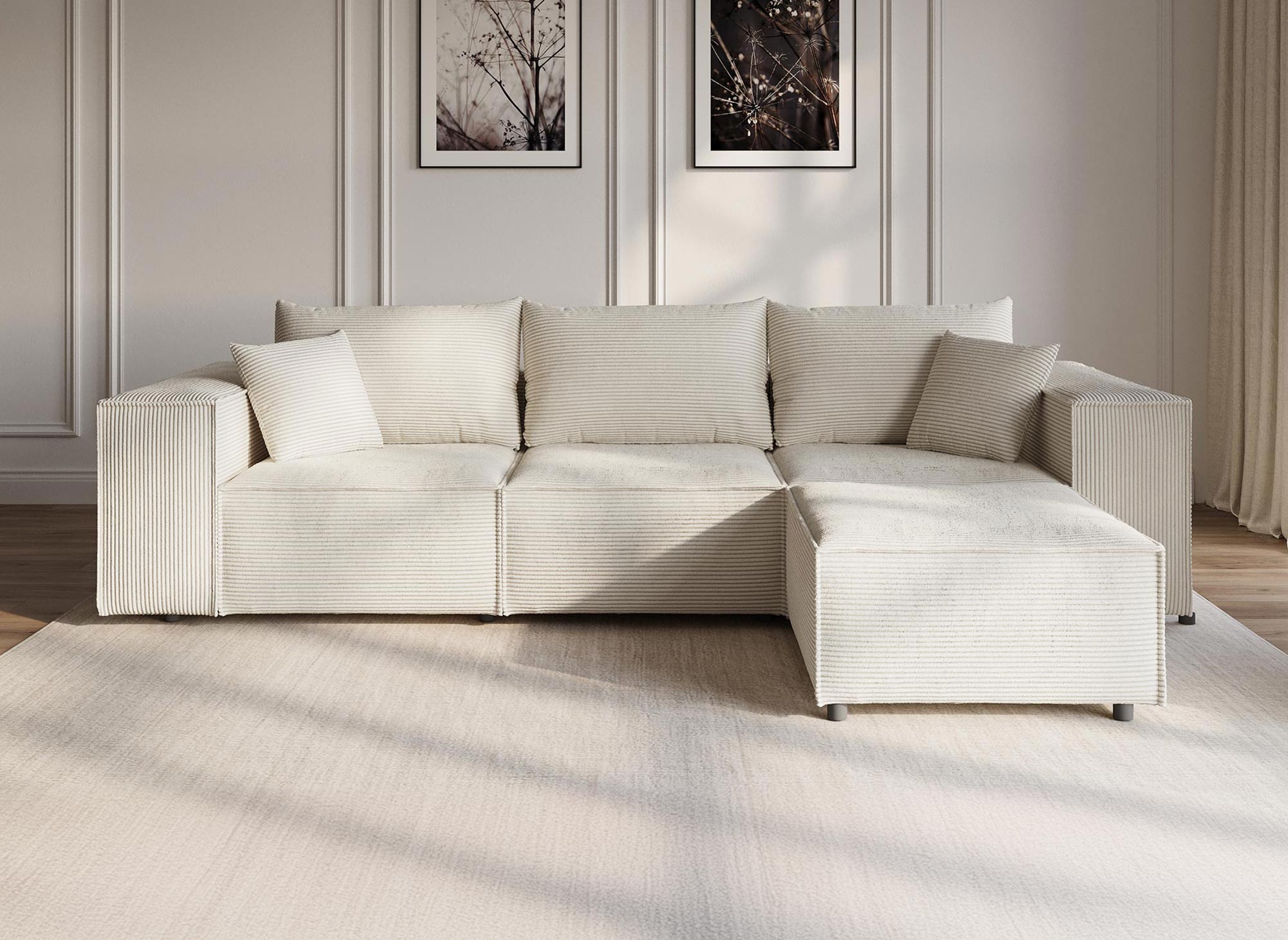 Sofá esquinero modular HARLEM en pana gruesa color beige