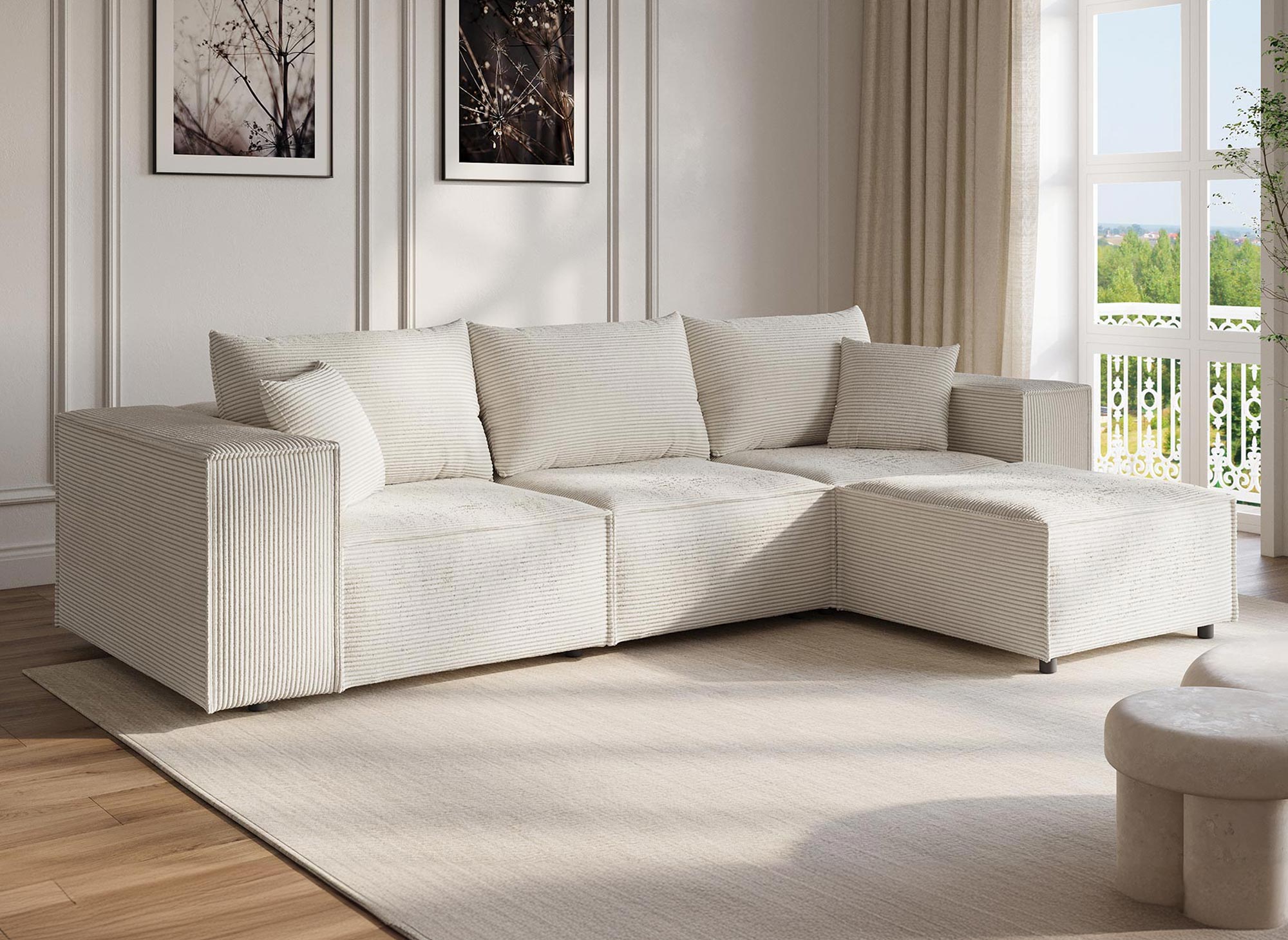 Sofá esquinero modular HARLEM en pana gruesa color beige