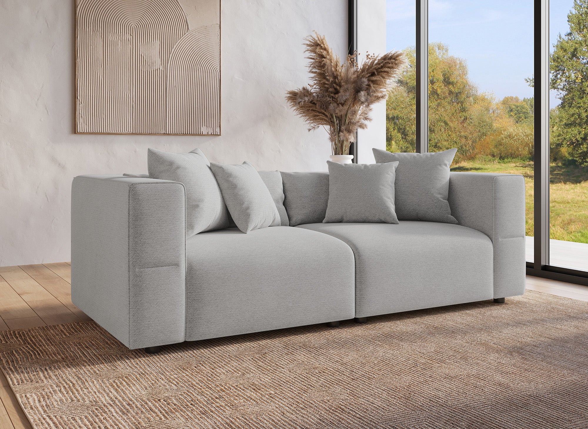 Sofá de 3 plazas EVELYNE en tela gris