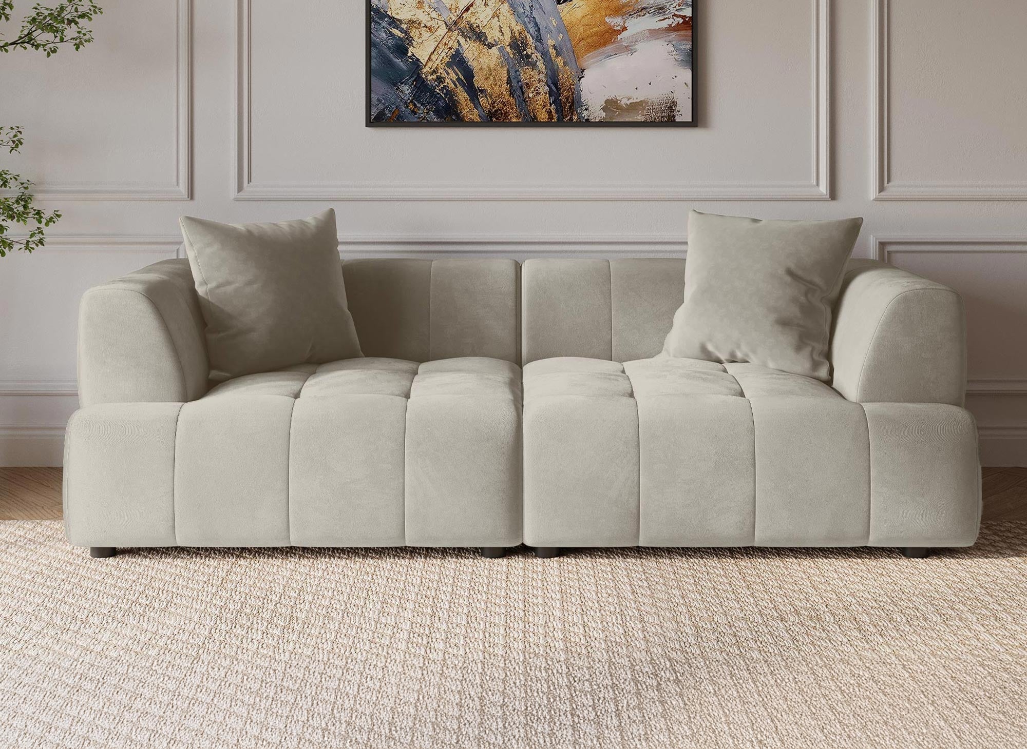 Sofá recto de 3 plazas KELIA en terciopelo beige