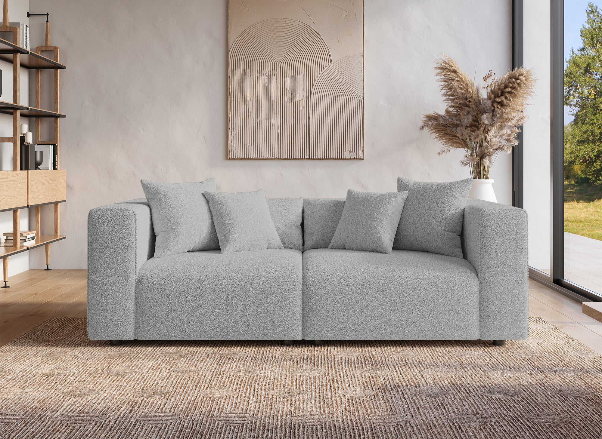 Sofá de 3 plazas EVELYNE en imitación piel de oveja gris