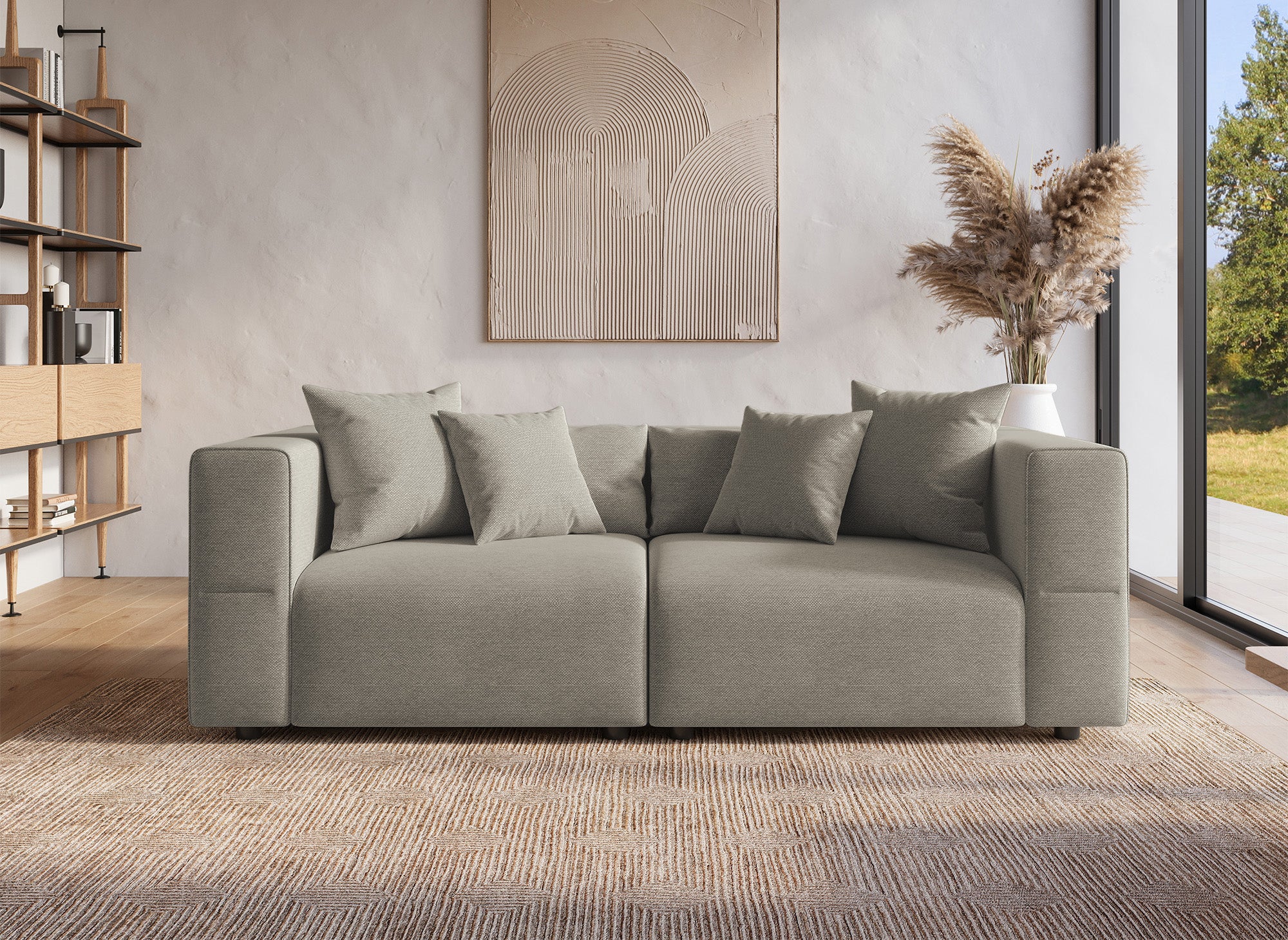 Sofá de 3 plazas EVELYNE en tela color topo