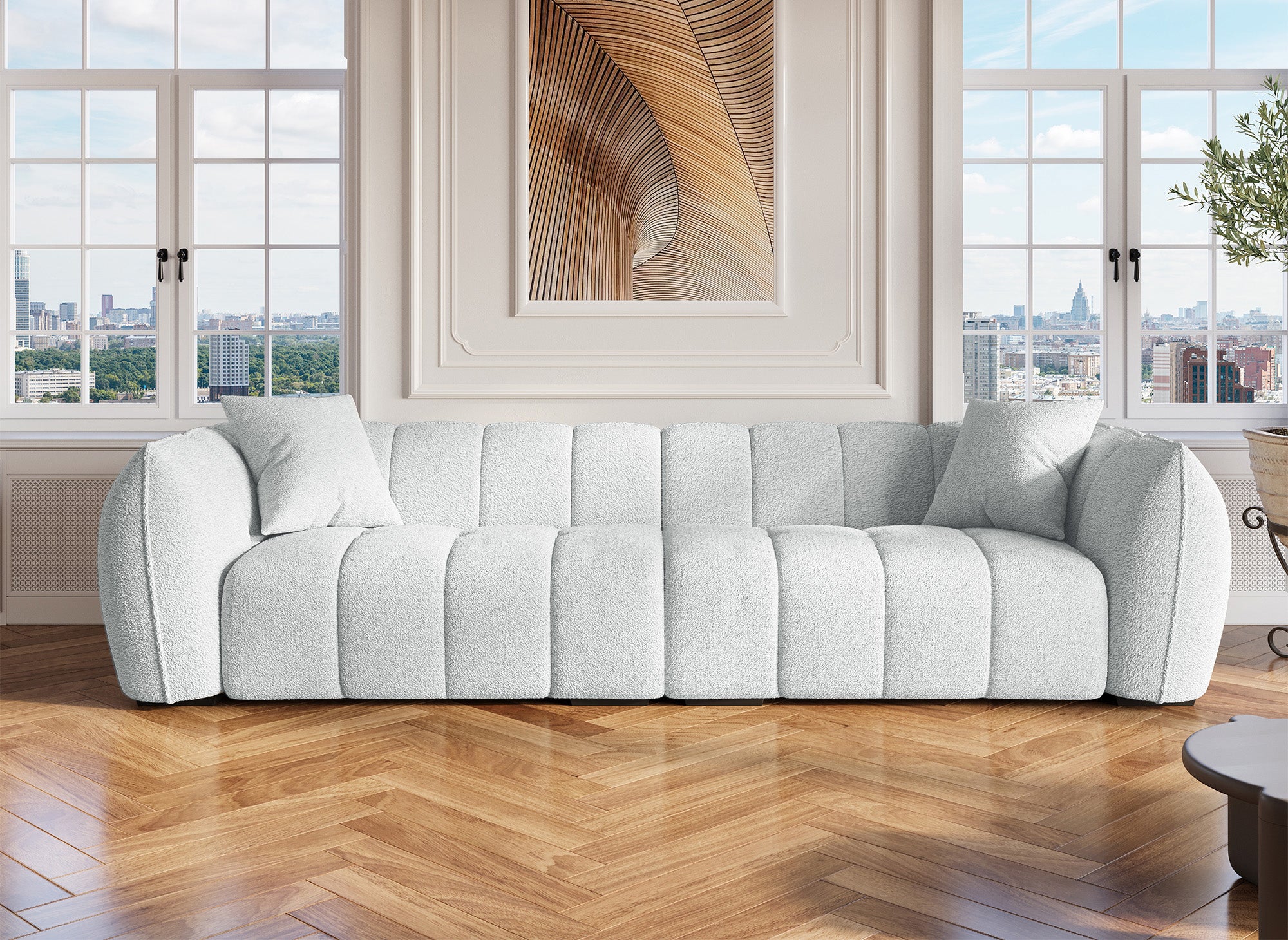 Sofá ALISA de 4 plazas en imitación piel de oveja gris