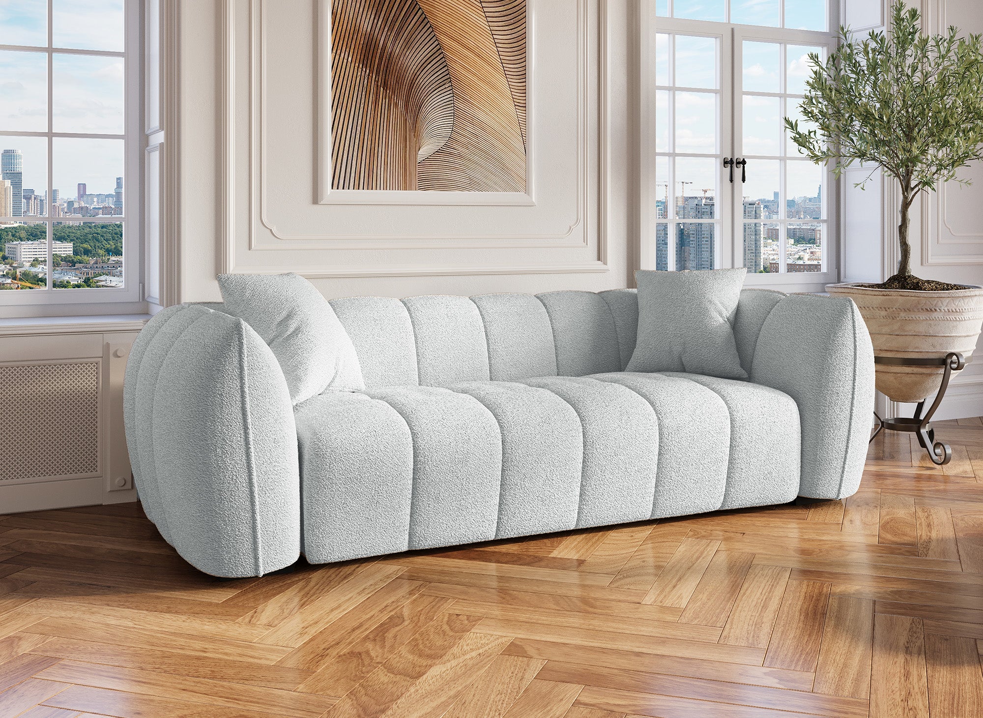 Sofá ALISA de 3 plazas en imitación piel de oveja gris