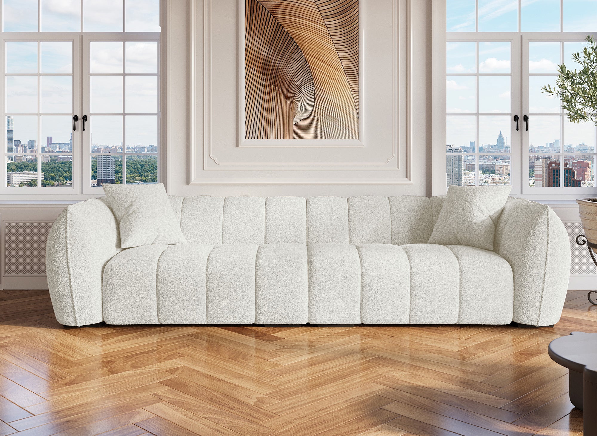 Sofá ALISA de 4 plazas en imitación piel de oveja color crudo