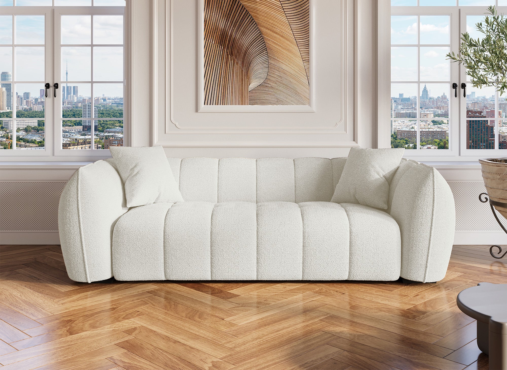 Sofá ALISA de 3 plazas en imitación piel de oveja color crudo