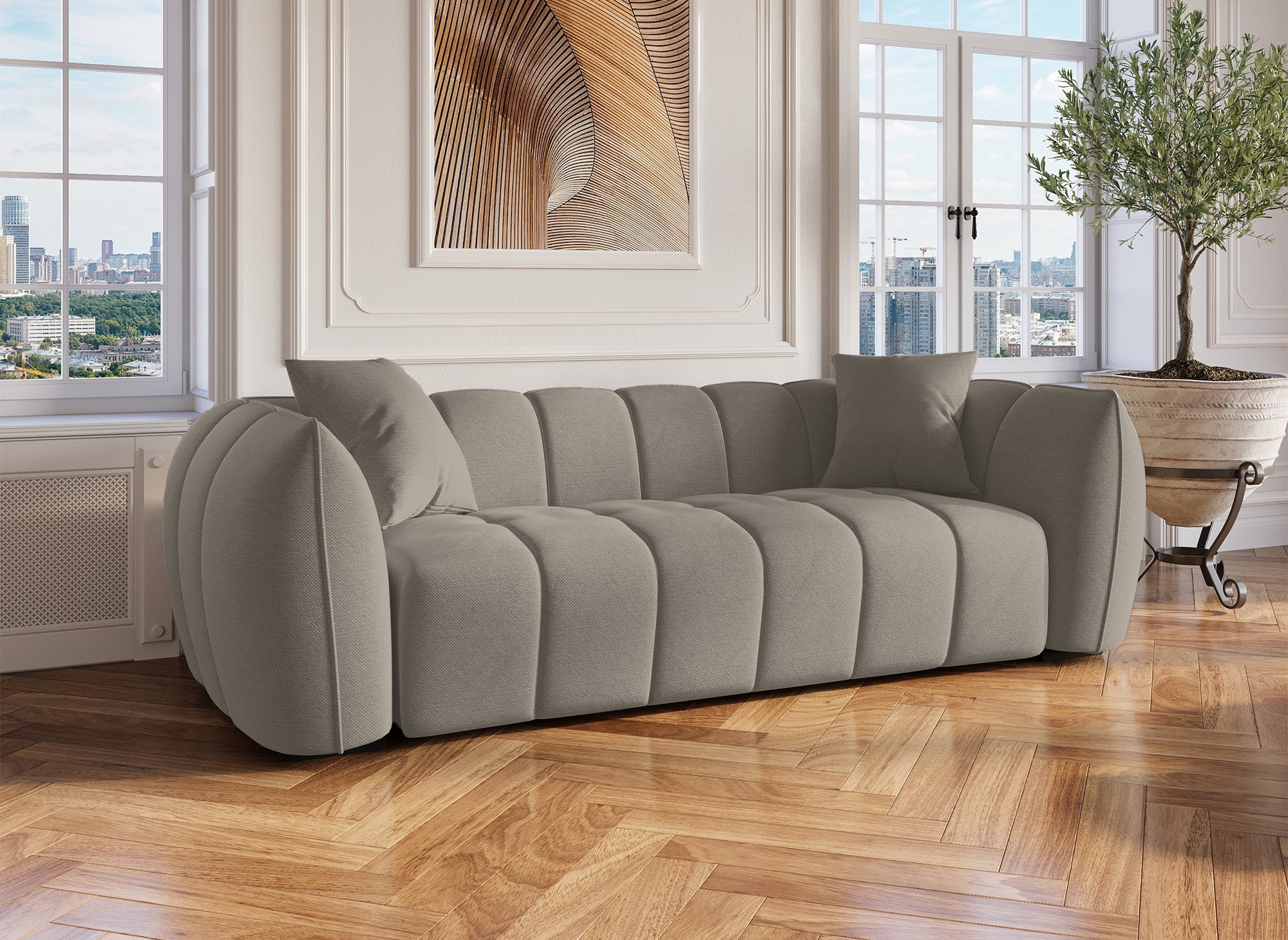 Sofá de 3 plazas ALISSA en tela color topo