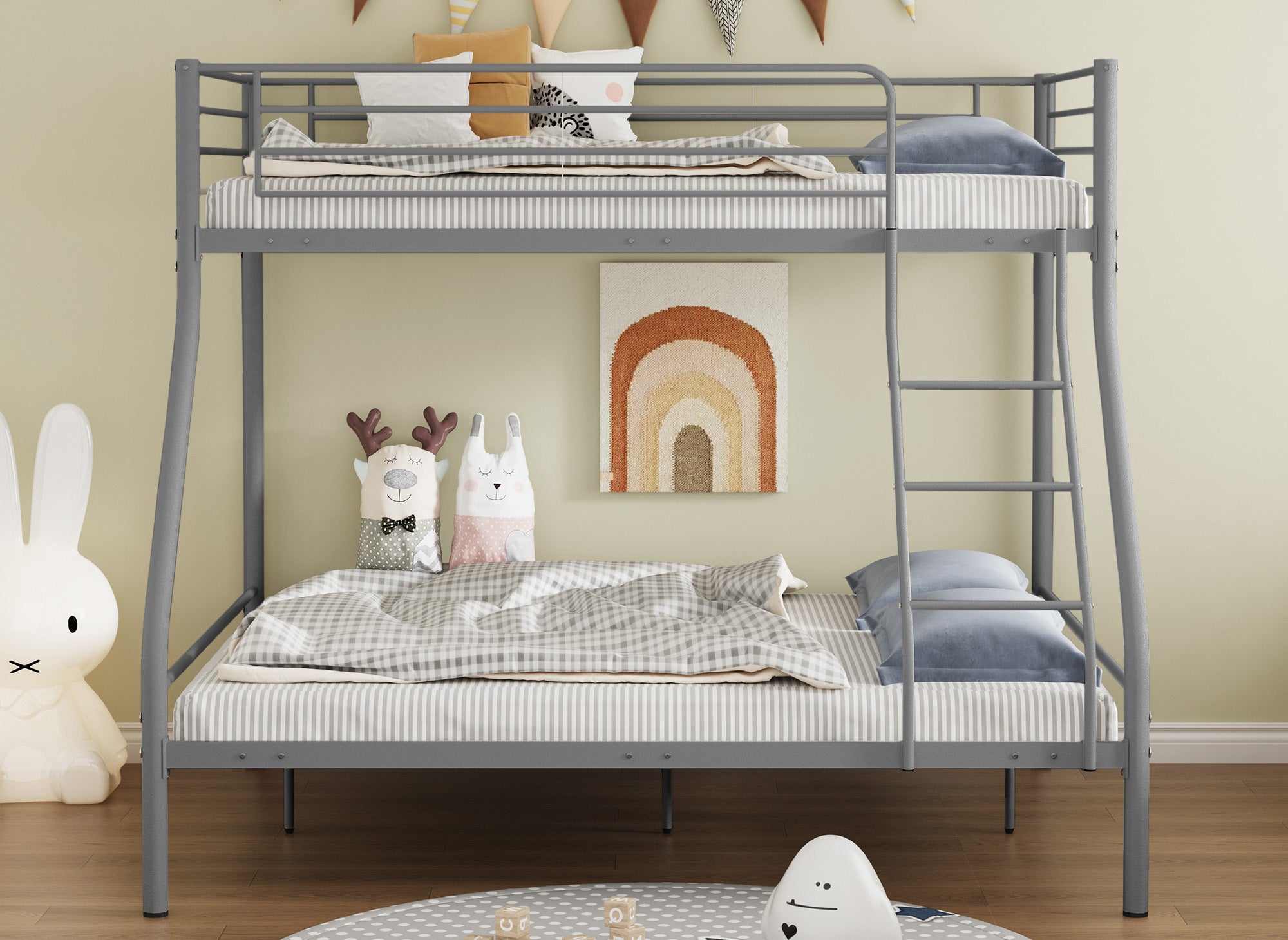 Litera TRINITY de 3 plazas en metal gris, 90 x 190 cm y 140 x 190 cm