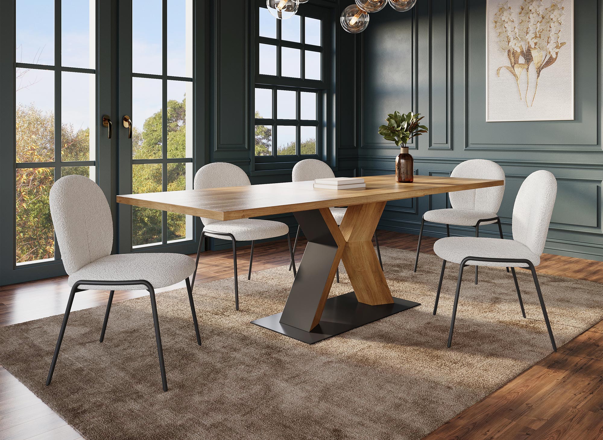 Conjunto de 2 sillas de diseño en tela bouclé blanca BENTA