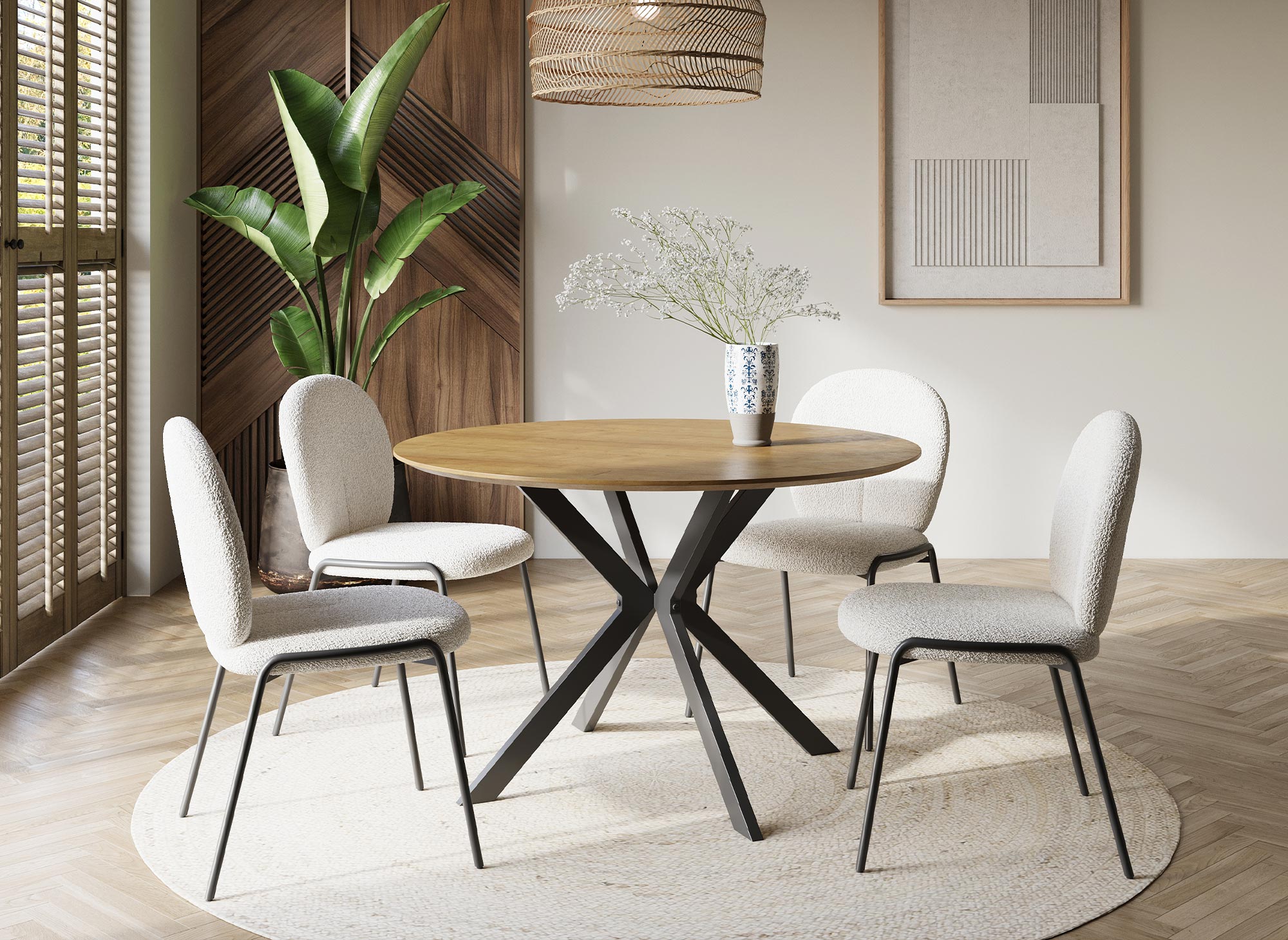 Conjunto de 2 sillas de diseño en tela bouclé blanca BENTA