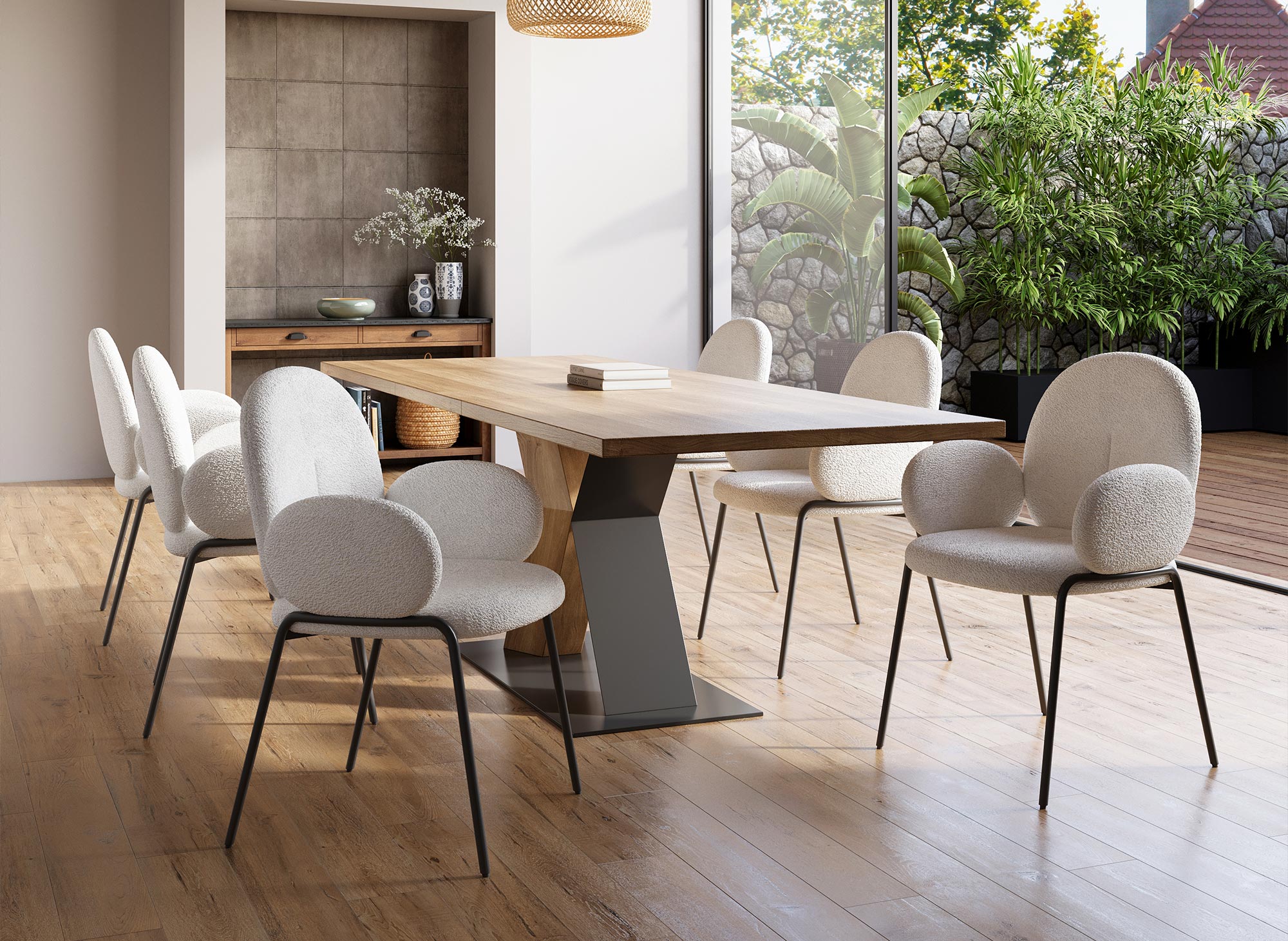 Conjunto de 2 sillones de diseño con reposabrazos en tejido bouclé blanco BENTA