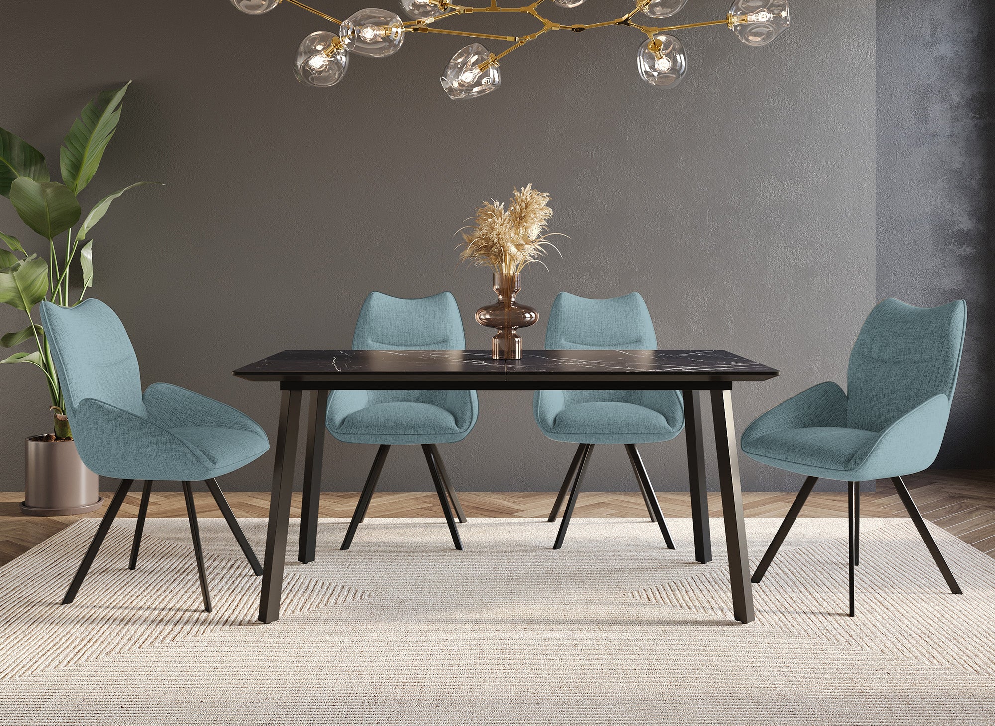 Silla giratoria TALIA con reposabrazos en tela verde agua