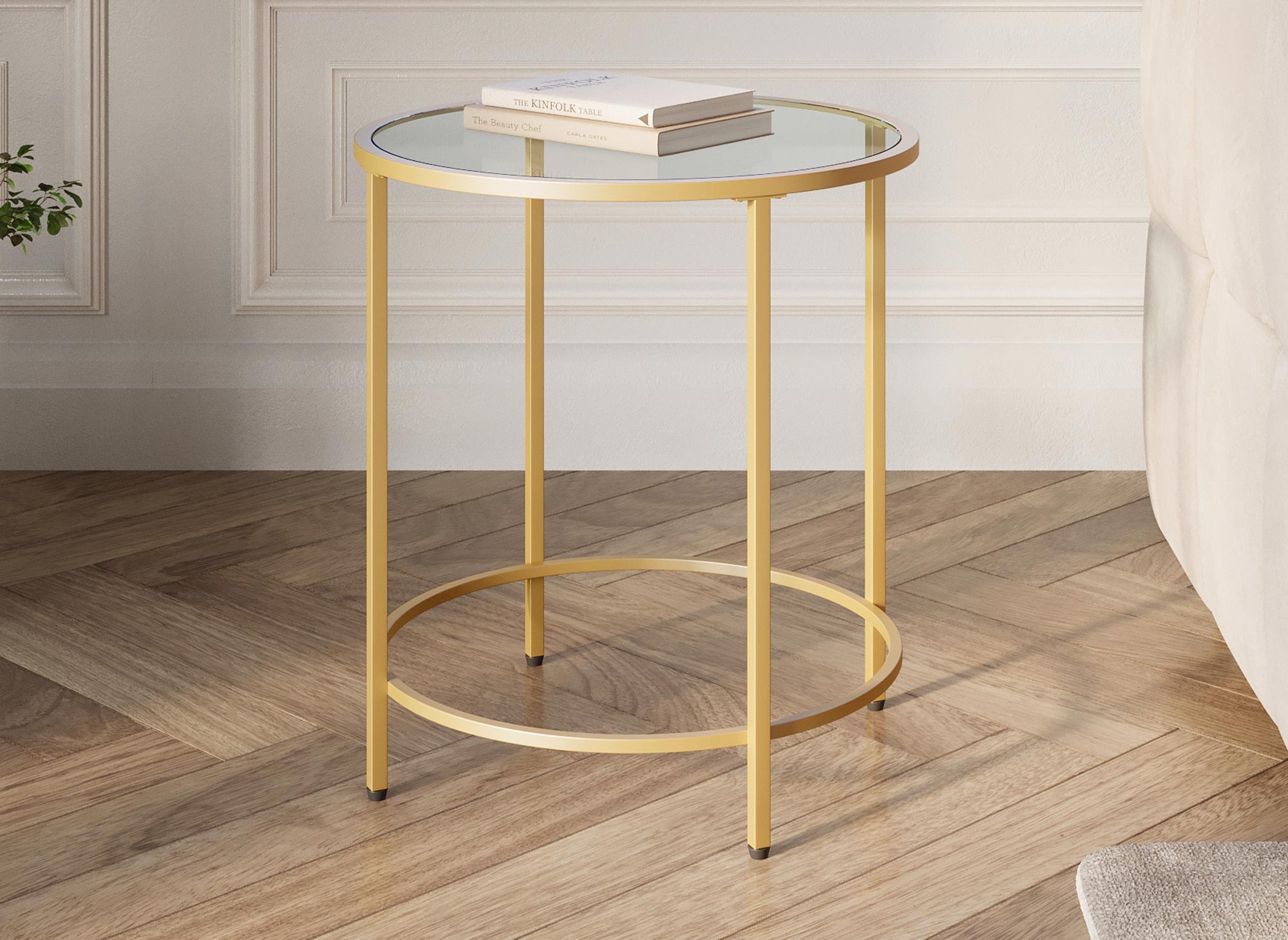 Mesa de centro redonda OLIVE de vidrio y metal