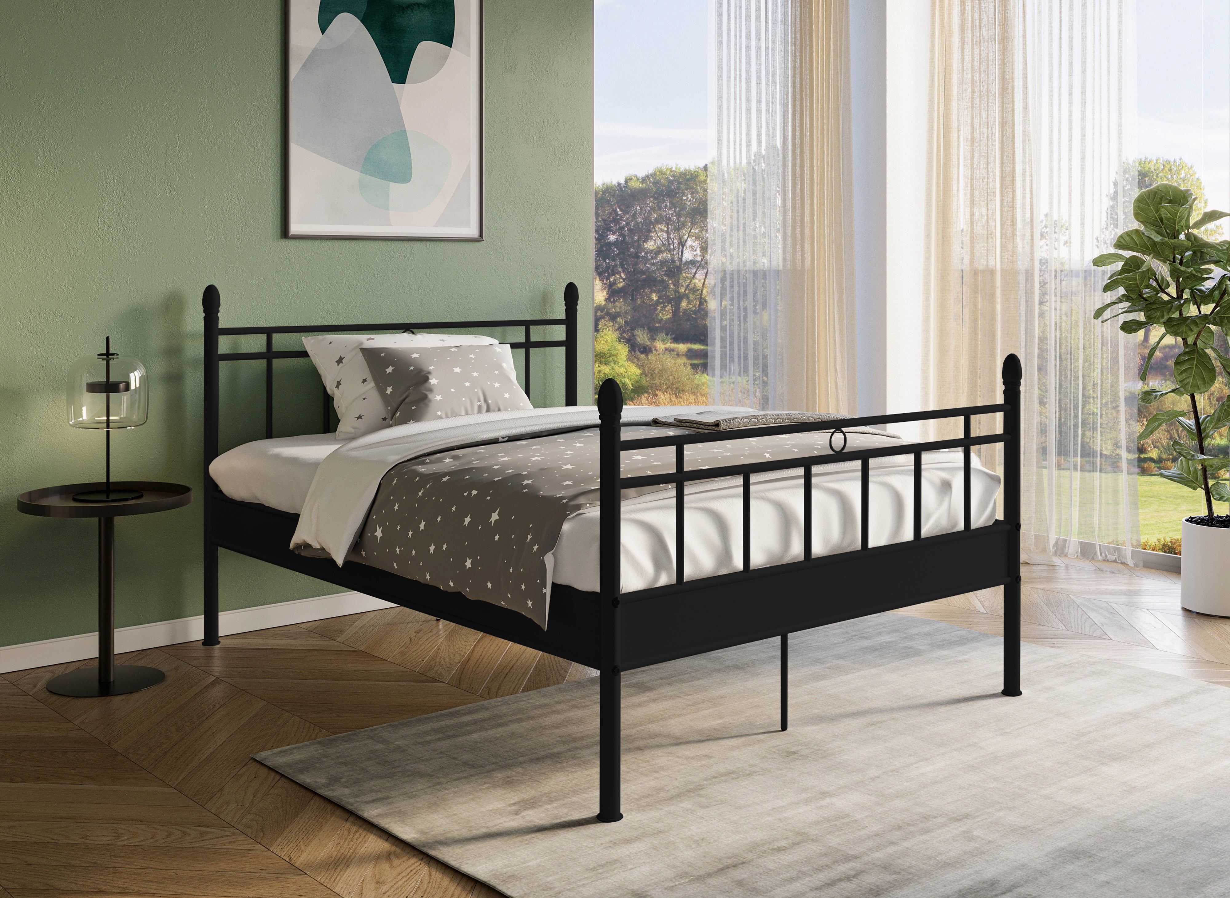 Cama doble KADY de metal negro, 160 x 200 cm