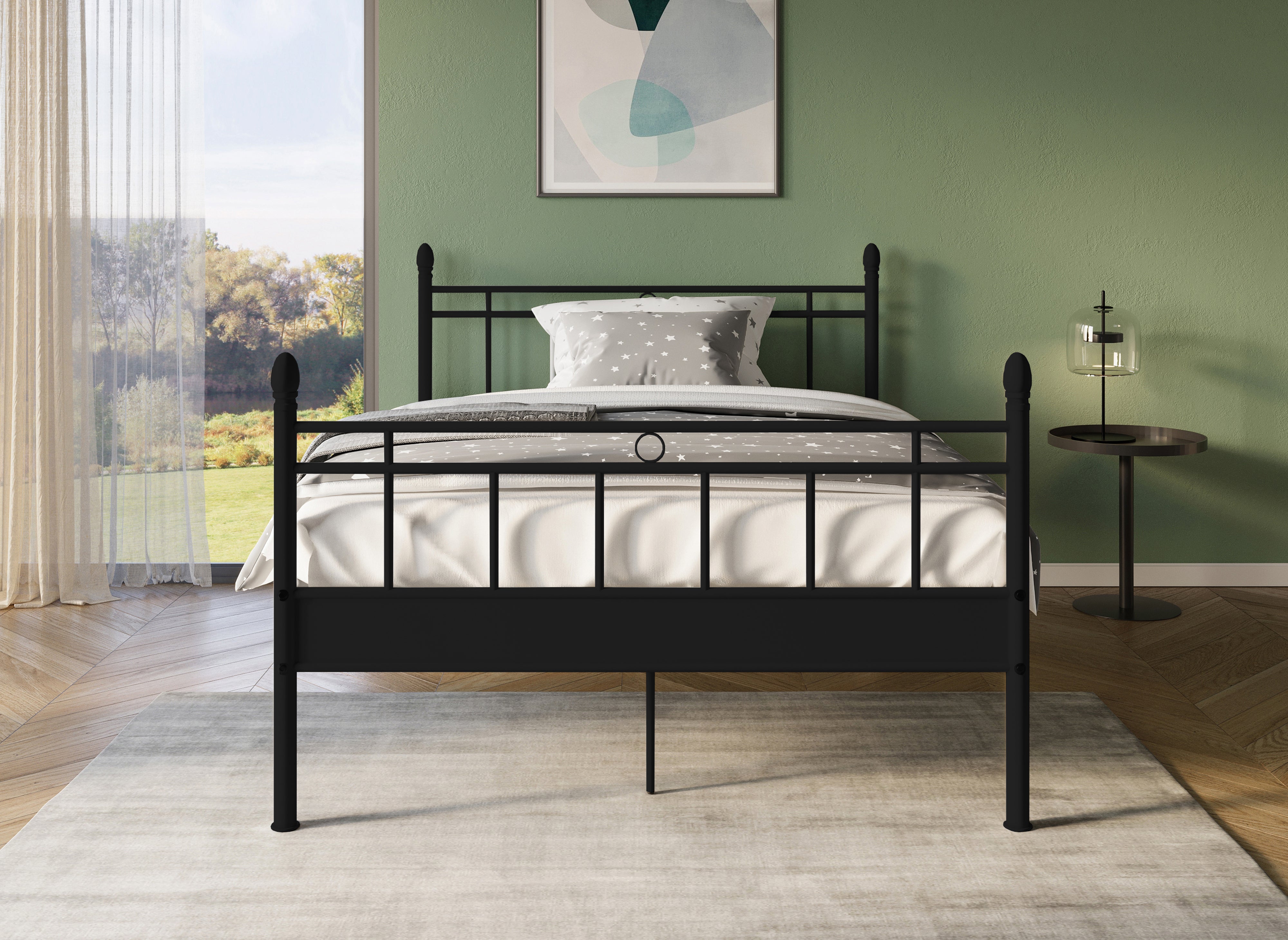 Cama doble KADY de metal negro, 140 x 190 cm
