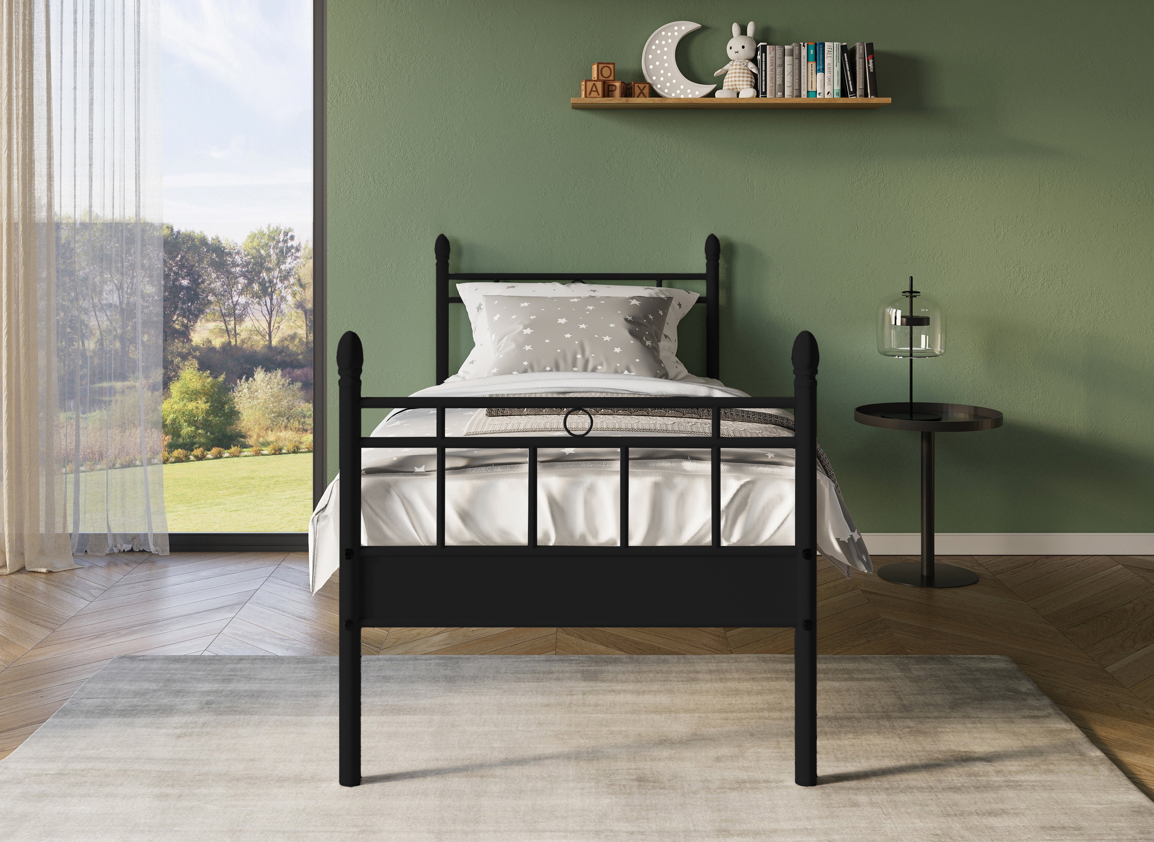 Cama individual KADY de metal negro, 90 x 190 cm
