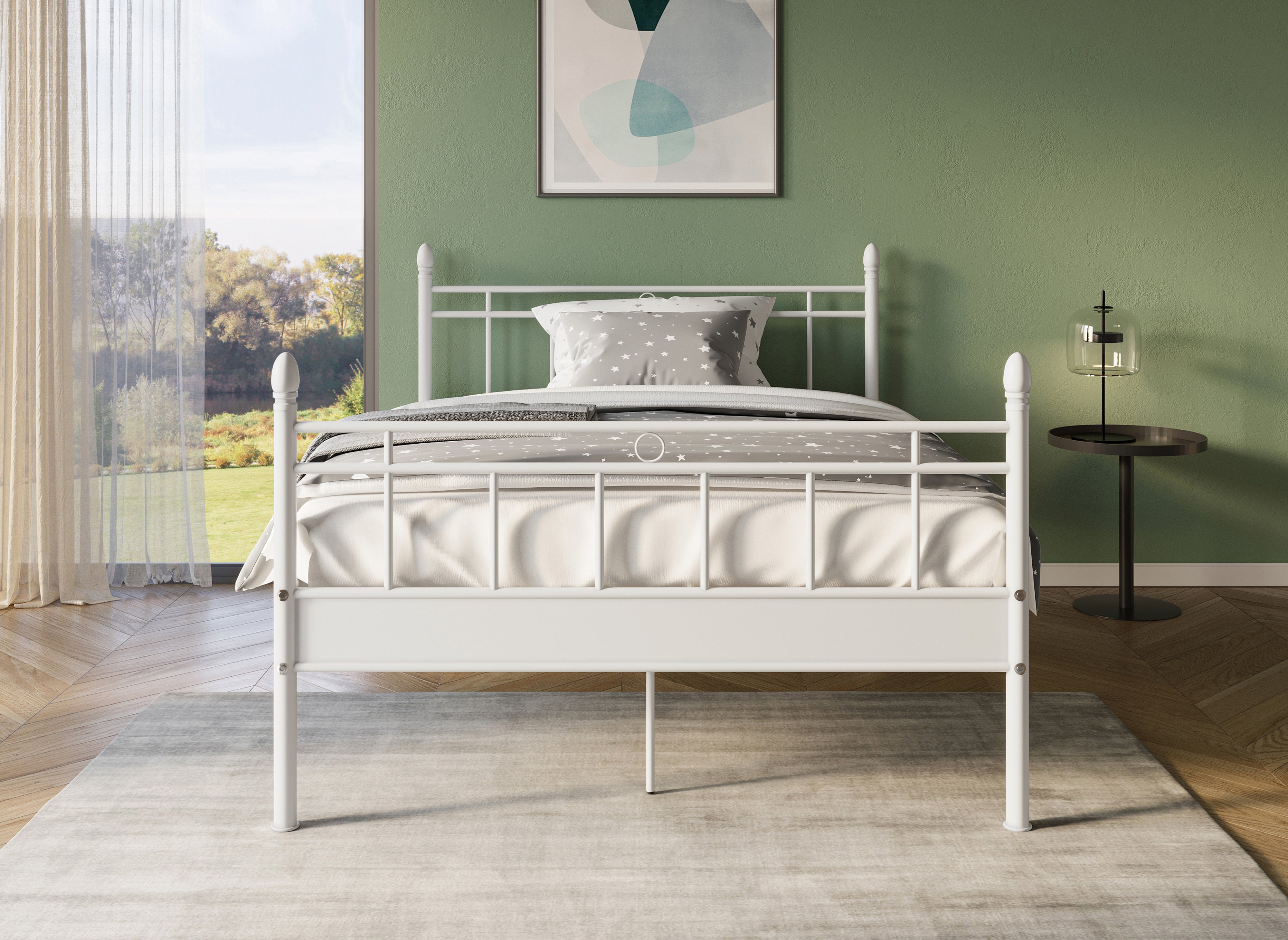 Cama doble KADY de metal blanco, 160 x 200 cm