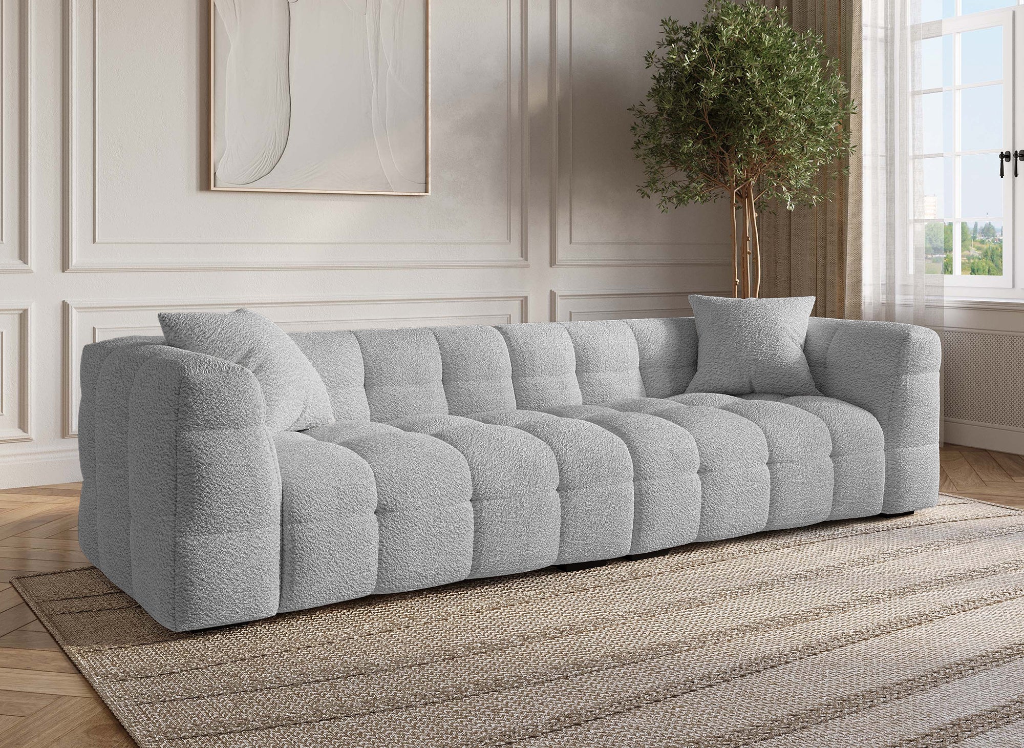 Sofá BELLA de 4 plazas en imitación piel de oveja gris