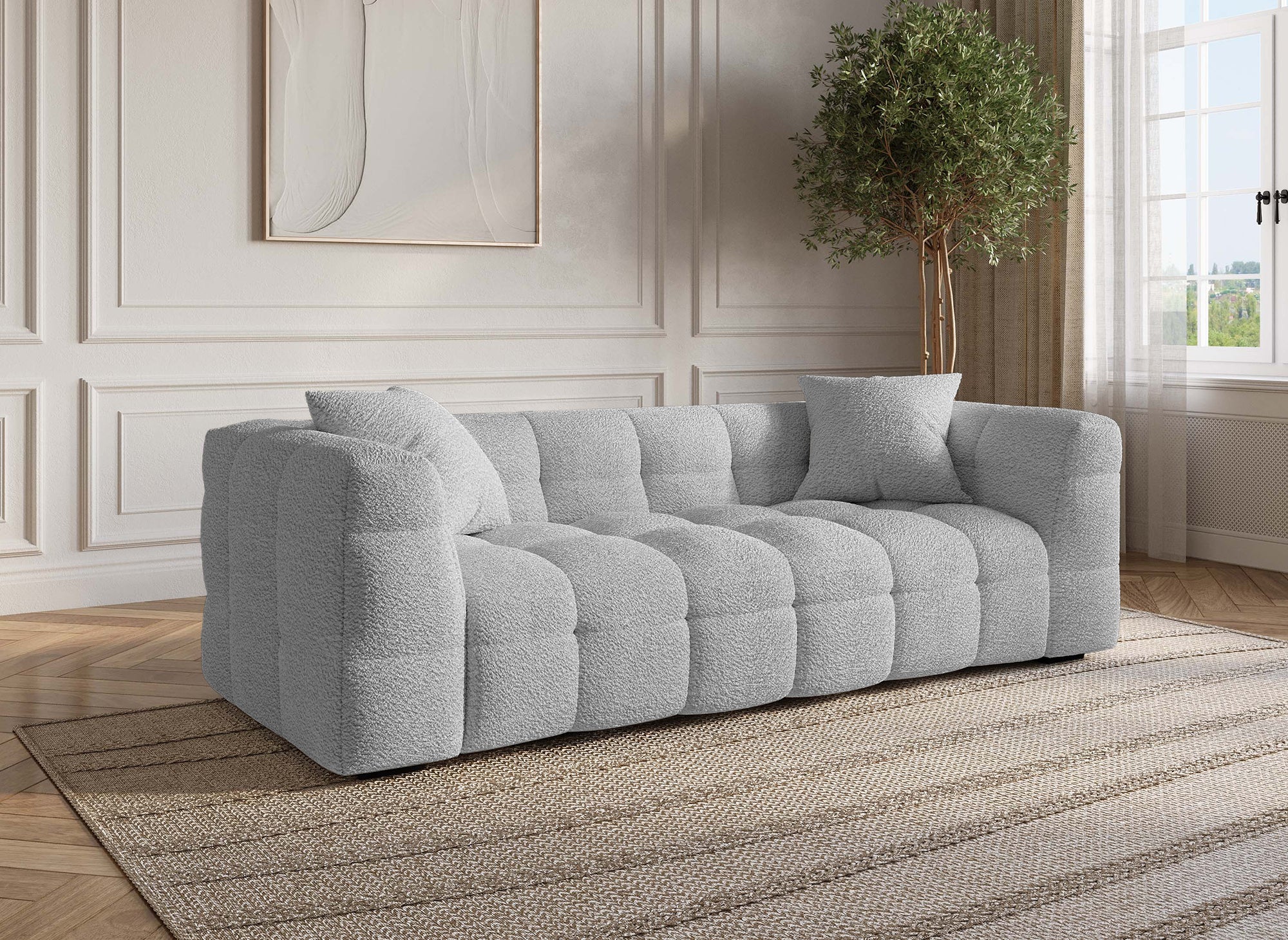 Sofá BELLA de 3 plazas en imitación piel de oveja gris