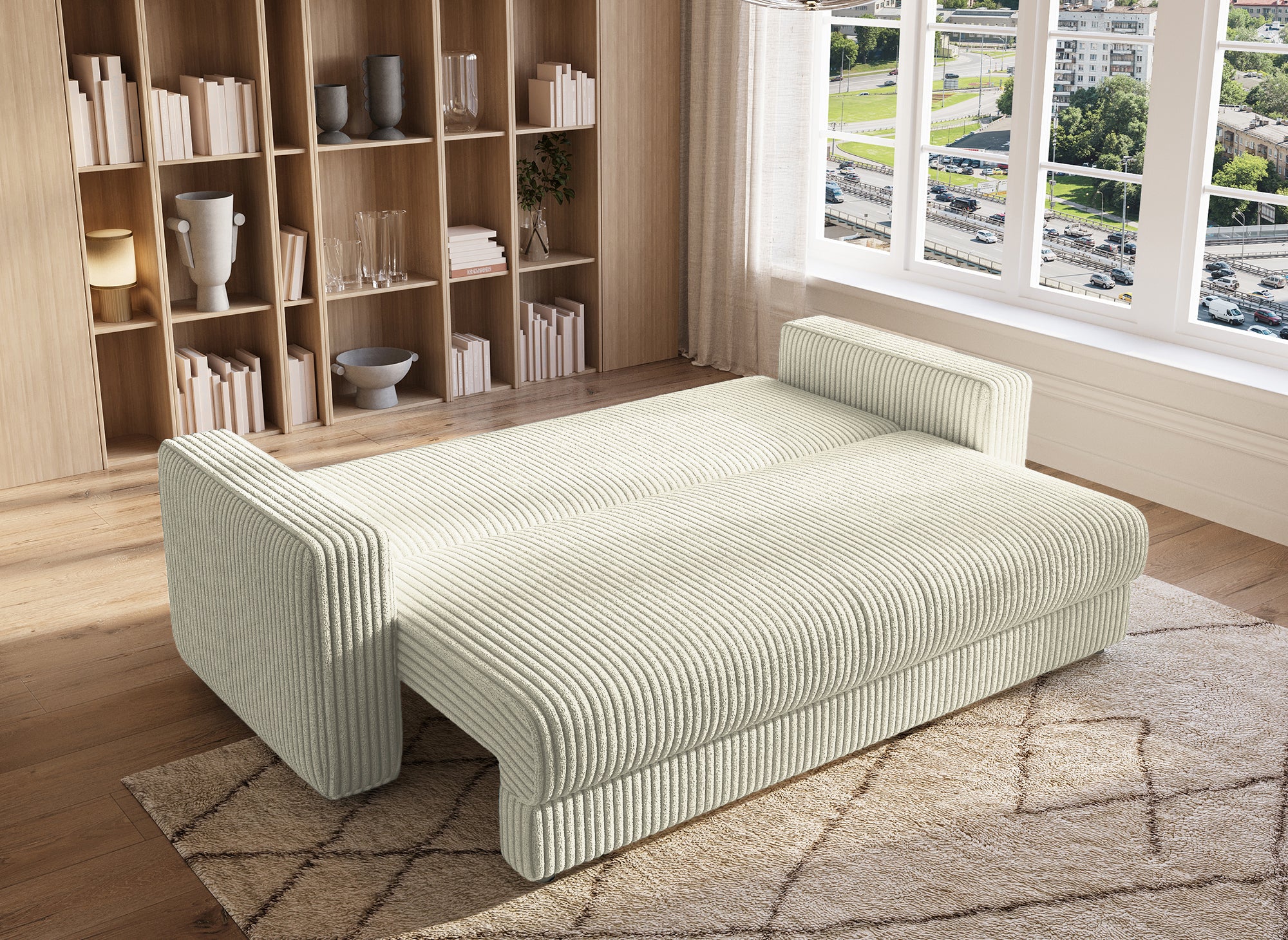 Sofá cama ZURIA de 3 plazas con almacenaje en pana gruesa color beige