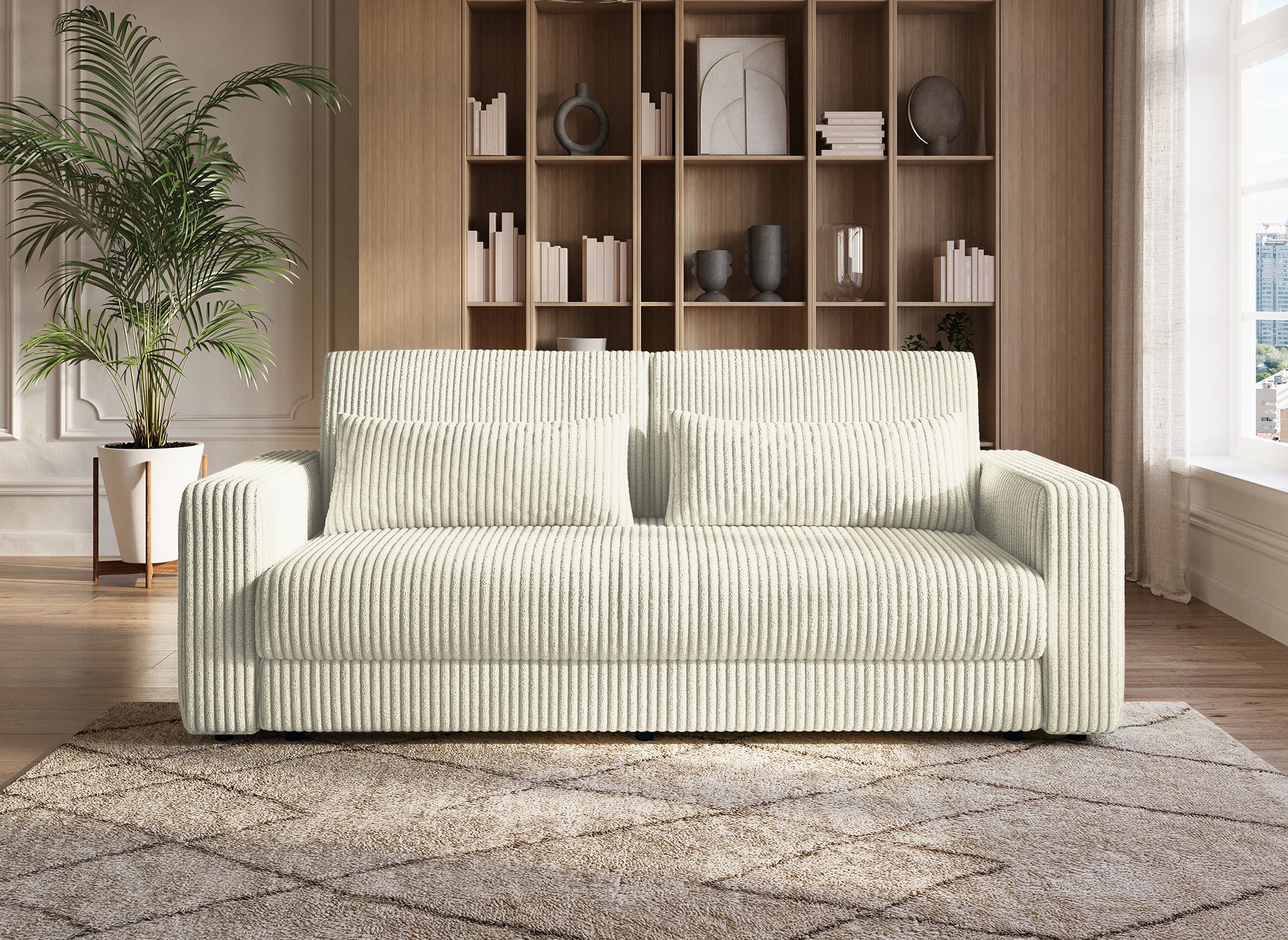 Sofá cama ZURIA de 3 plazas con almacenaje en pana gruesa color beige