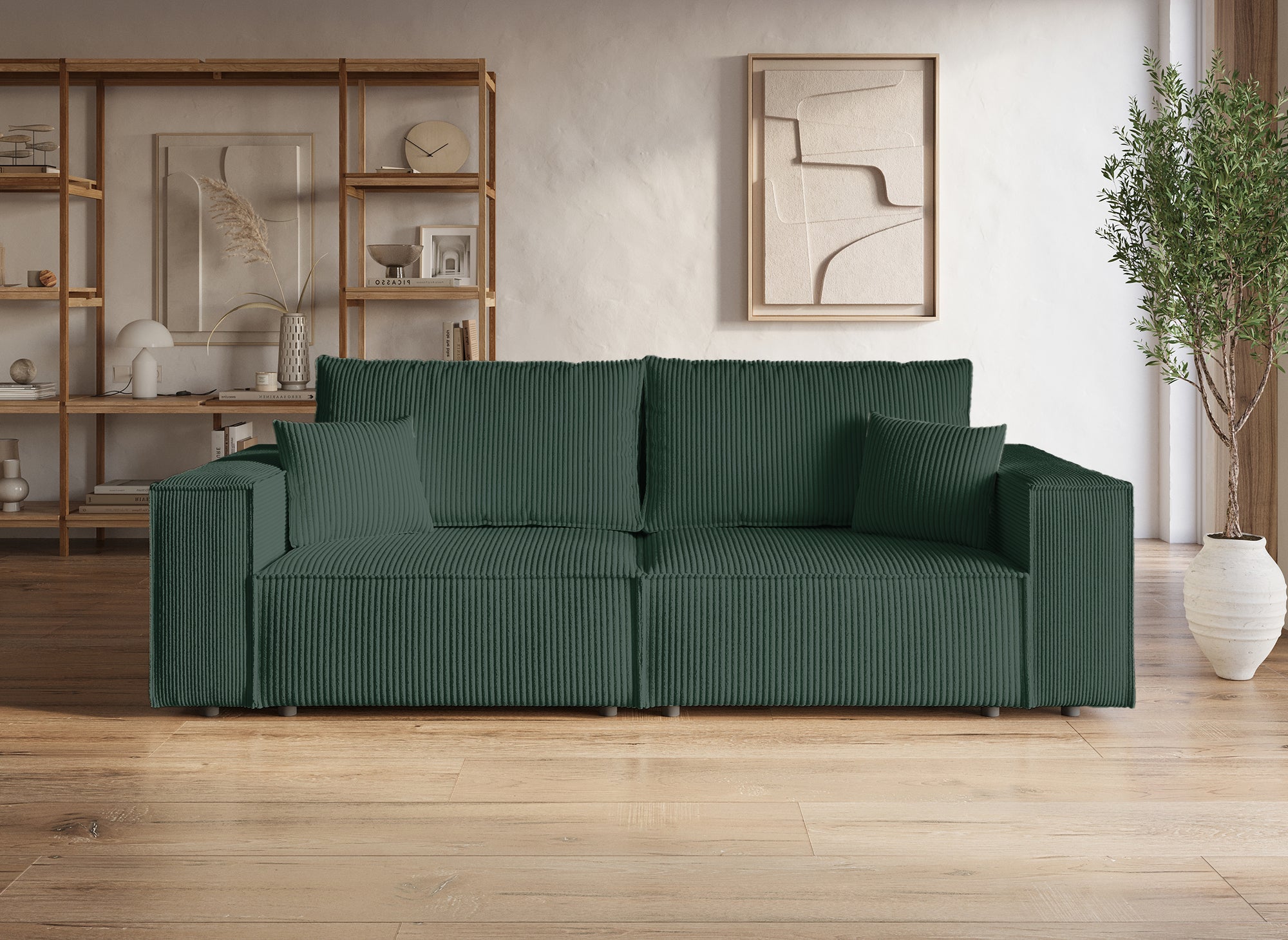 Sofá JADE de 3 plazas con almacenaje en terciopelo verde esmeralda