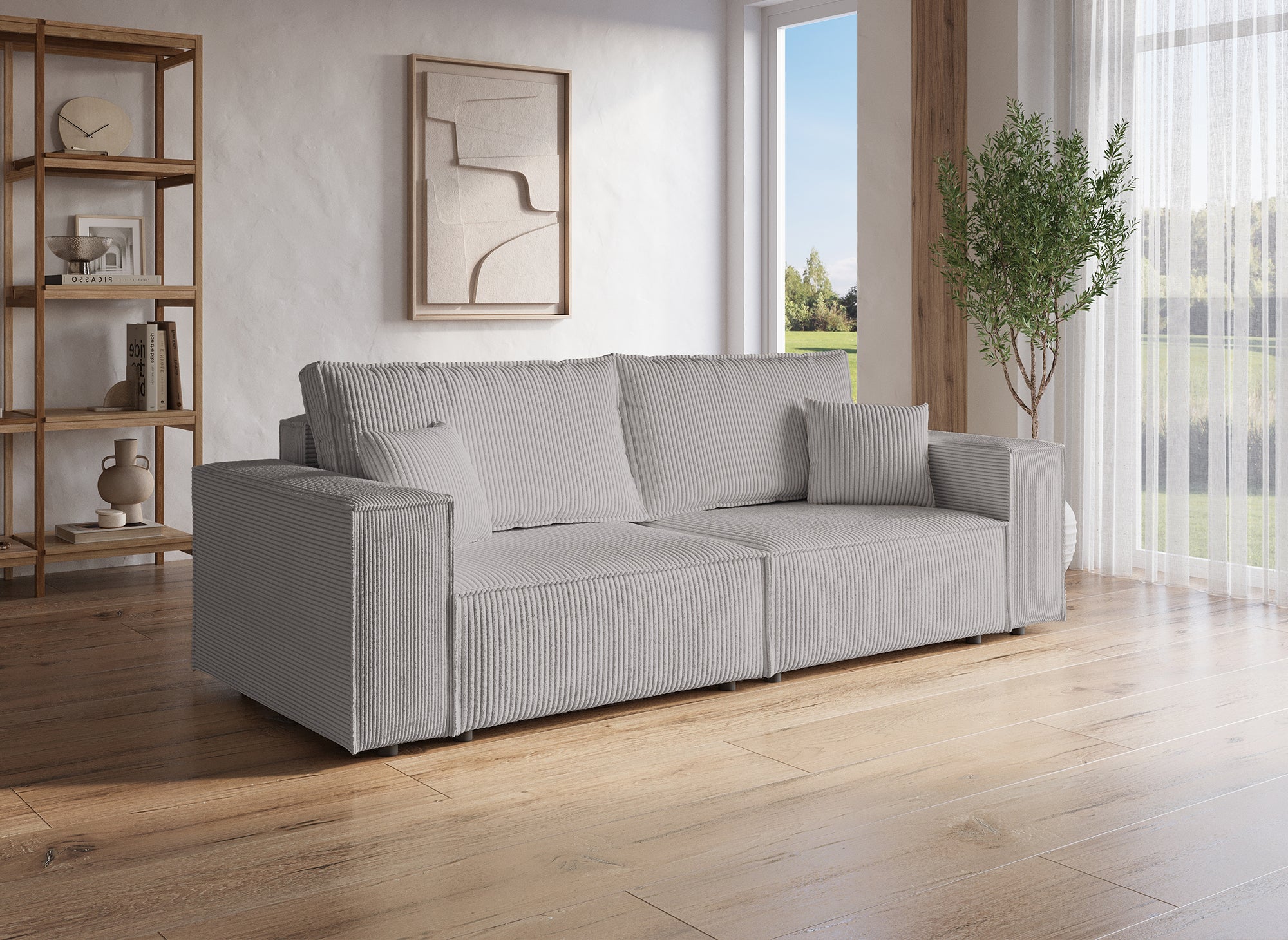 Sofá JADE de 3 plazas con almacenaje en pana gris claro