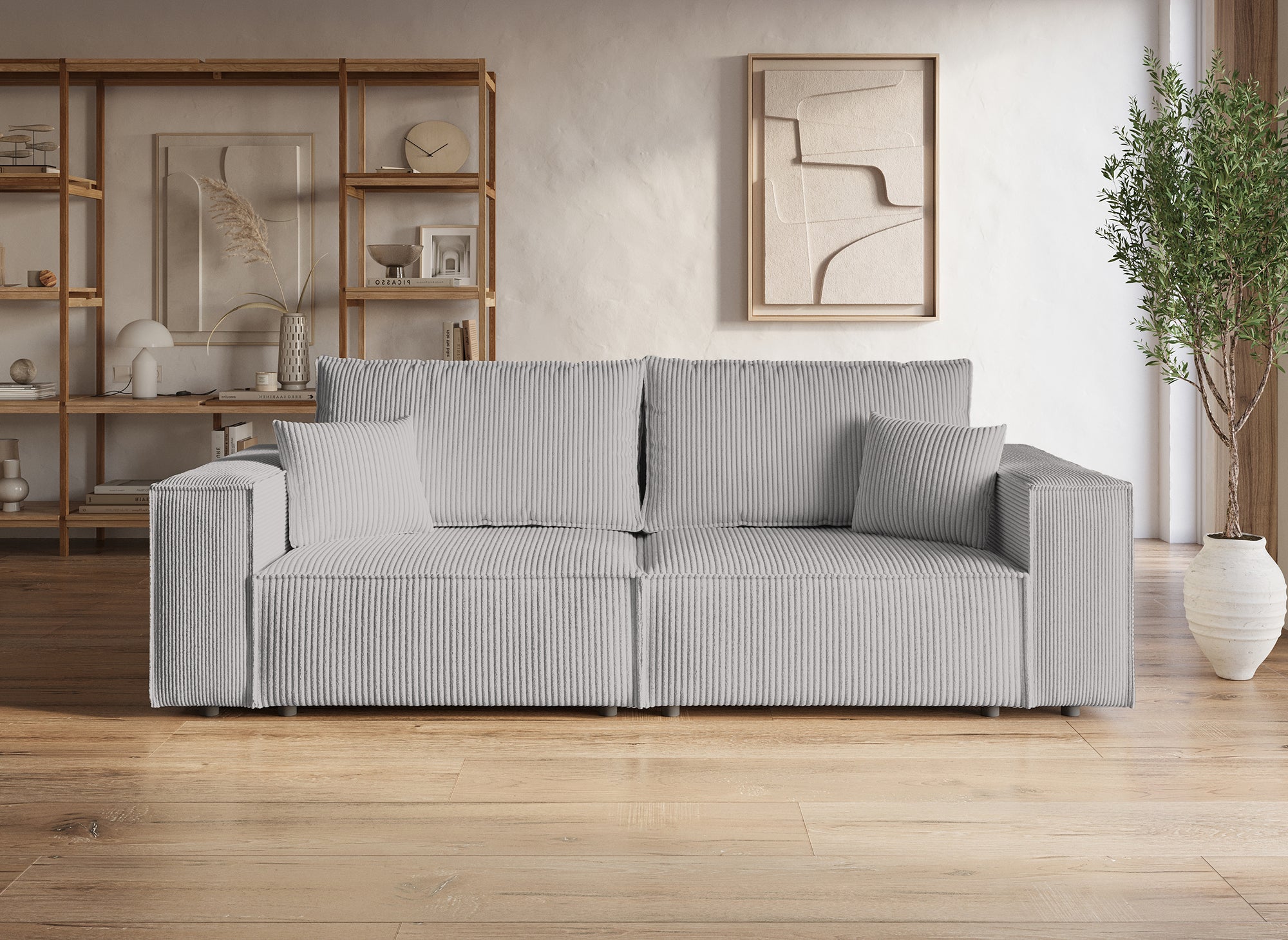 Sofá JADE de 3 plazas con almacenaje en pana gris claro