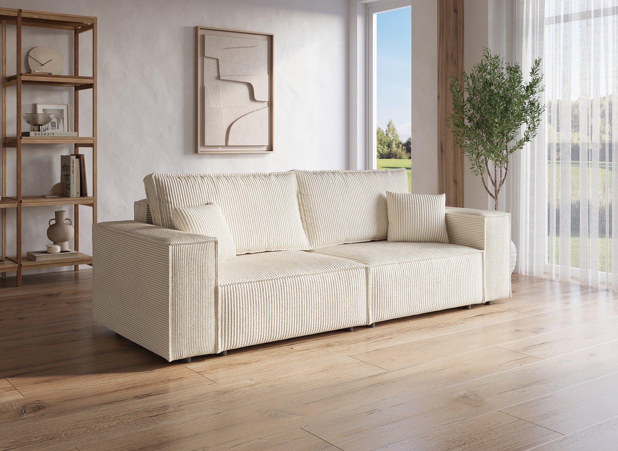 Sofá JADE de 3 plazas con almacenaje en pana beige