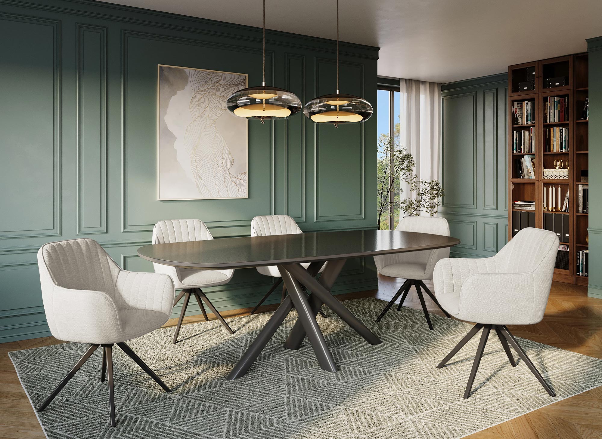 Juego de 2 sillas giratorias MARLEY en tela beige