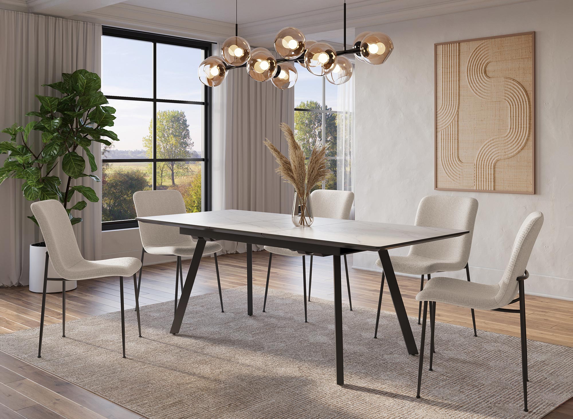 Juego de 4 sillas CHERYL tapizadas en tela color beige