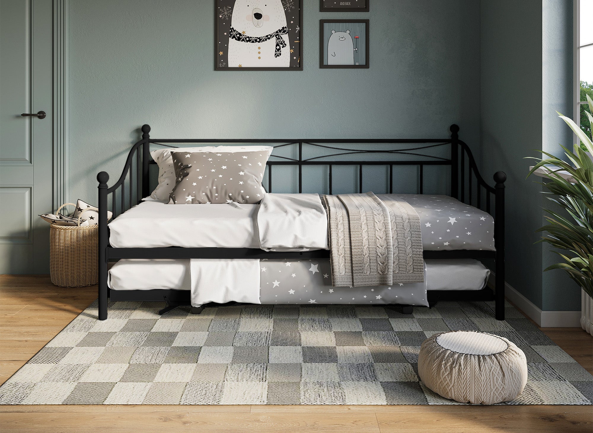 Sofá cama ALICIA de metal negro con cama extraíble, 90 x 190 cm