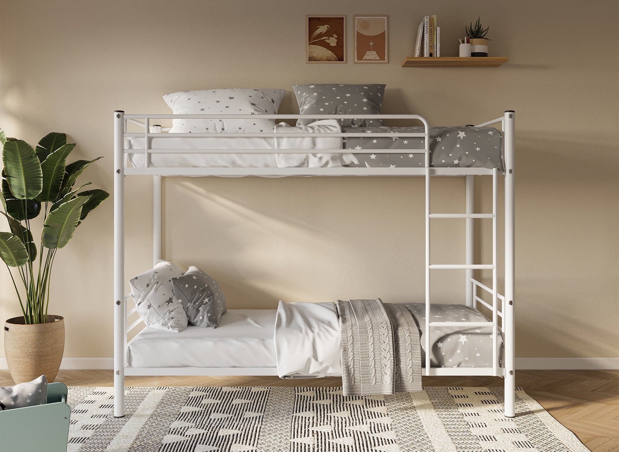 Litera doble de metal blanco de 90 x 190 cm + somieres