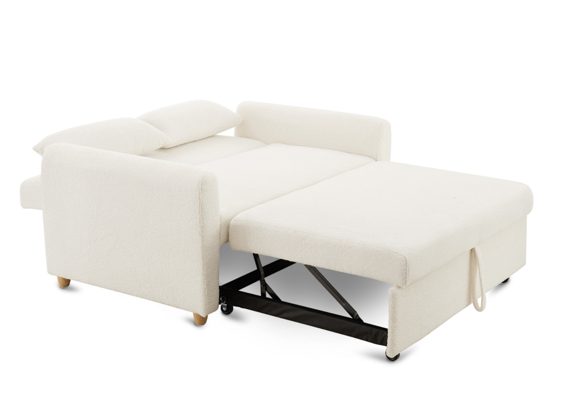 Sofá cama escandinavo KALAYA en tejido bouclé color blanco hueso