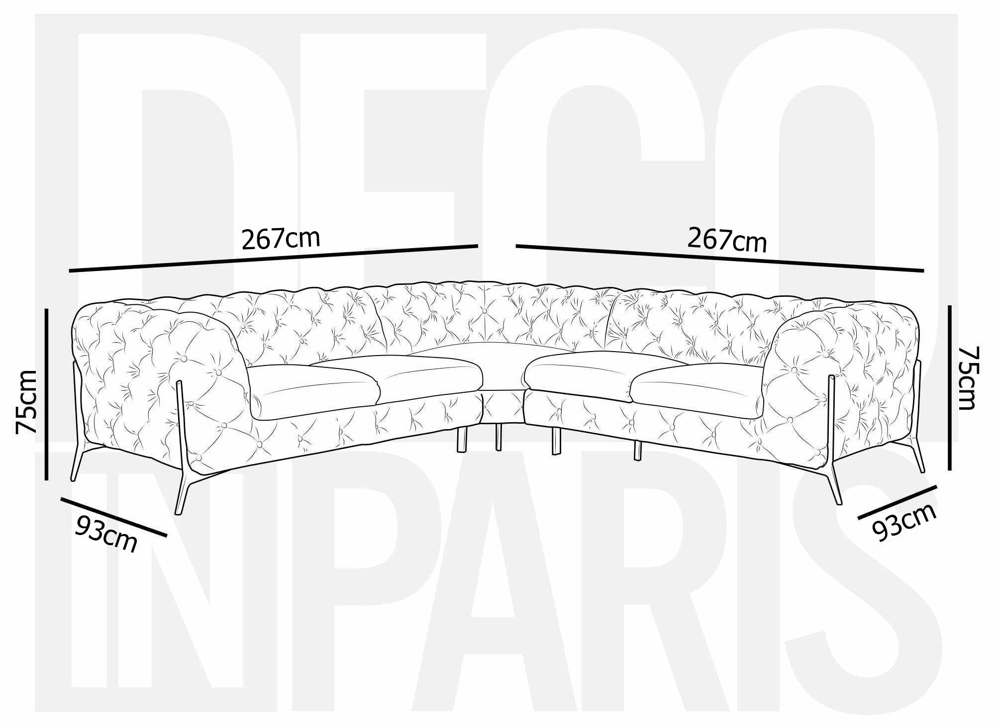 Sofá esquinero capitoné Chesterfield de terciopelo azul CARMEN