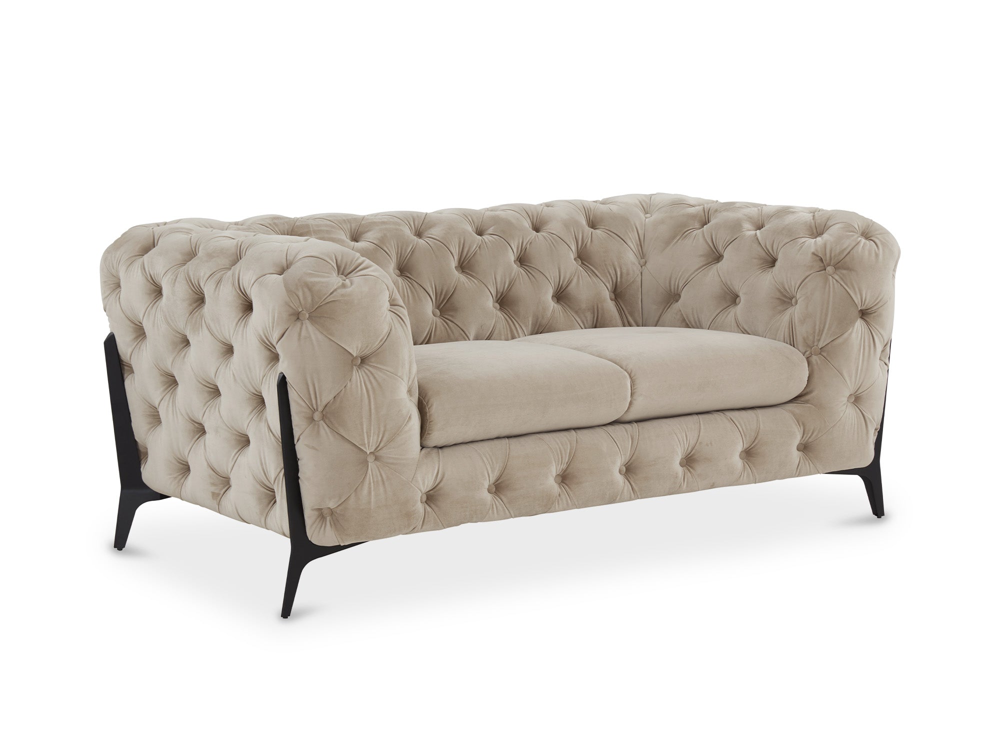 Sofá Chesterfield capitoné de 2 plazas CARMEN en terciopelo beige