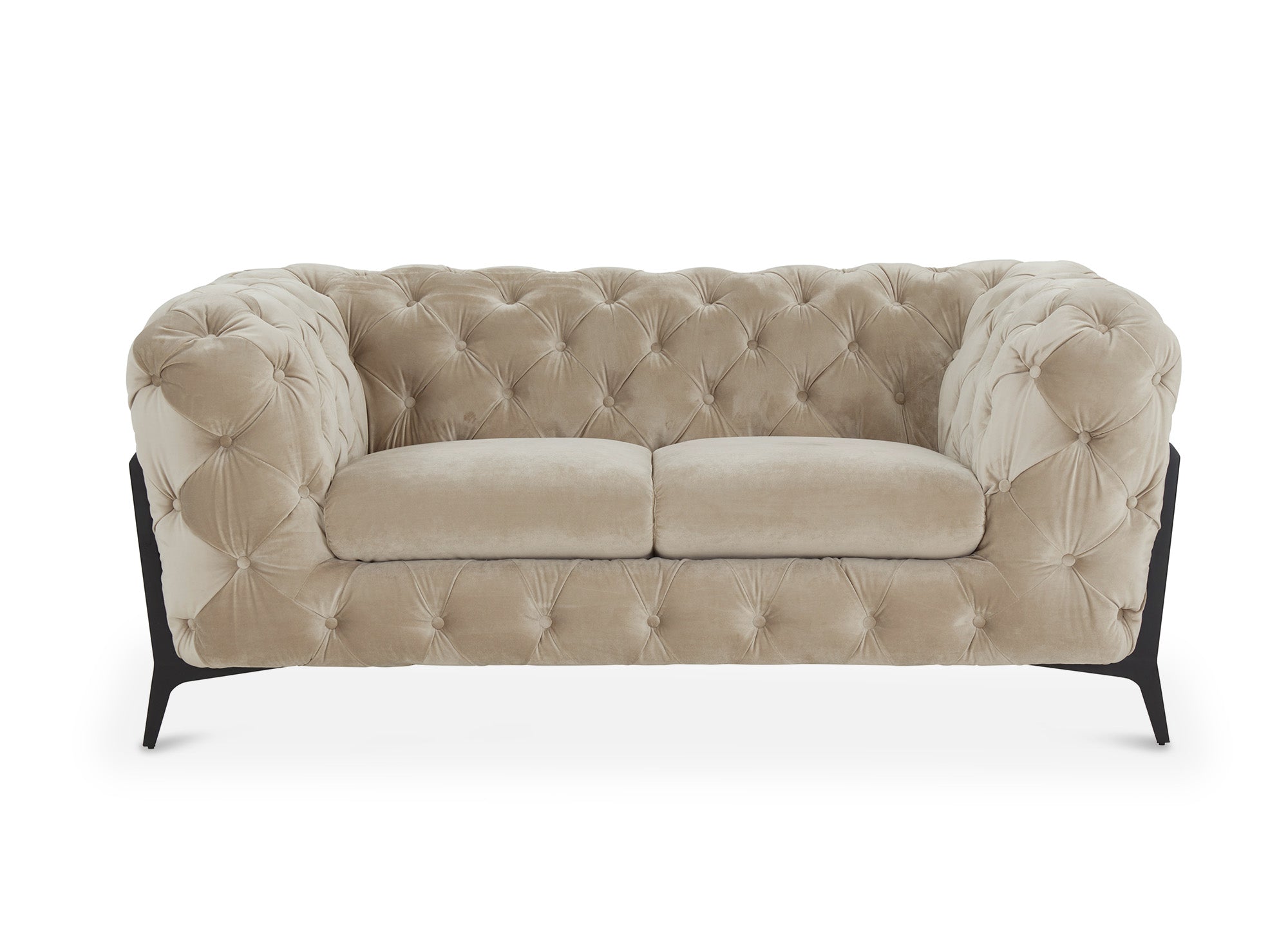 Sofá Chesterfield capitoné de 2 plazas CARMEN en terciopelo beige