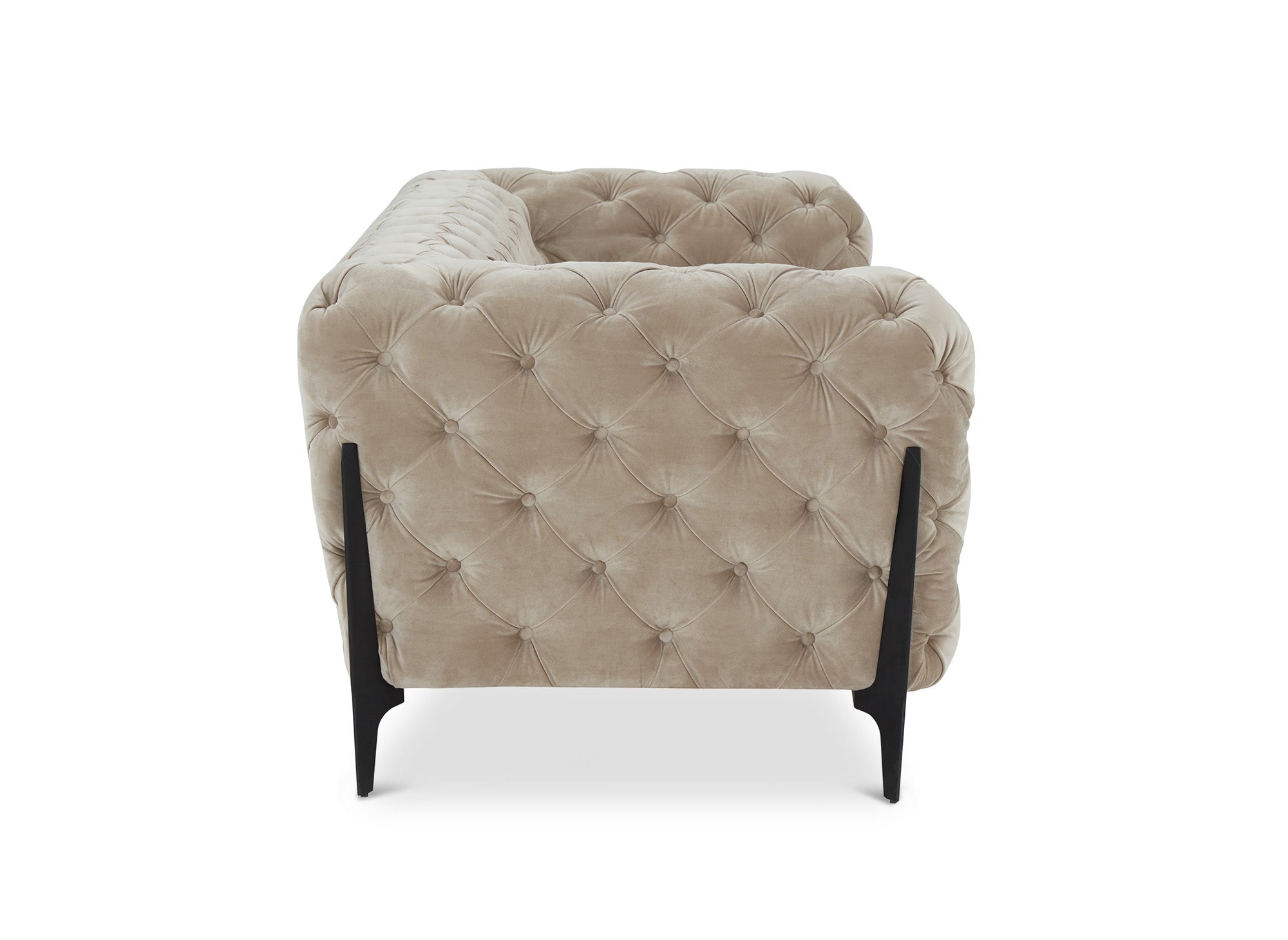 Sofá fijo CARMEN de 3 plazas, estilo Chesterfield capitoné, terciopelo beige