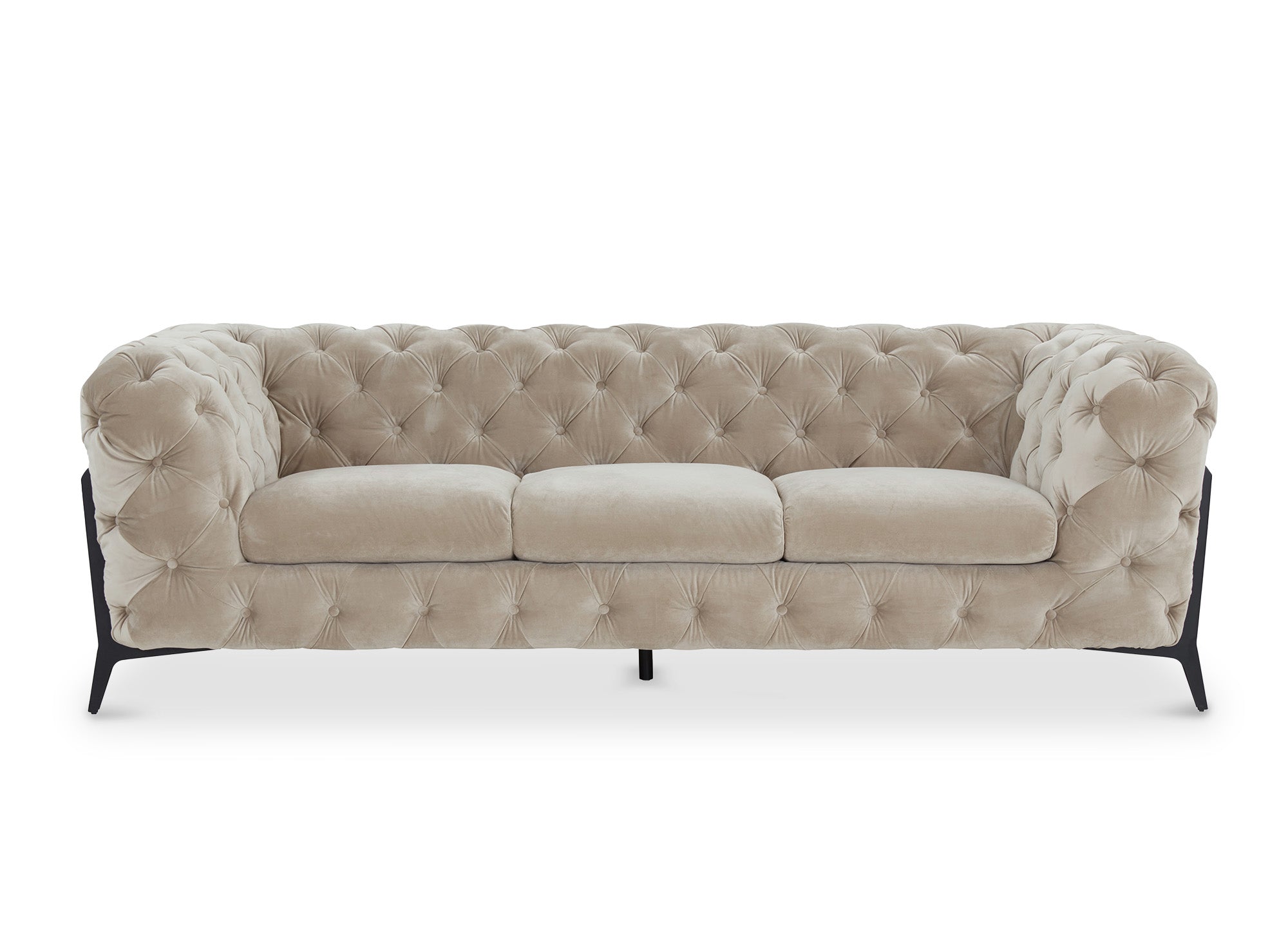 Sofá Chesterfield de 3 plazas CARMEN capitoné en terciopelo beige